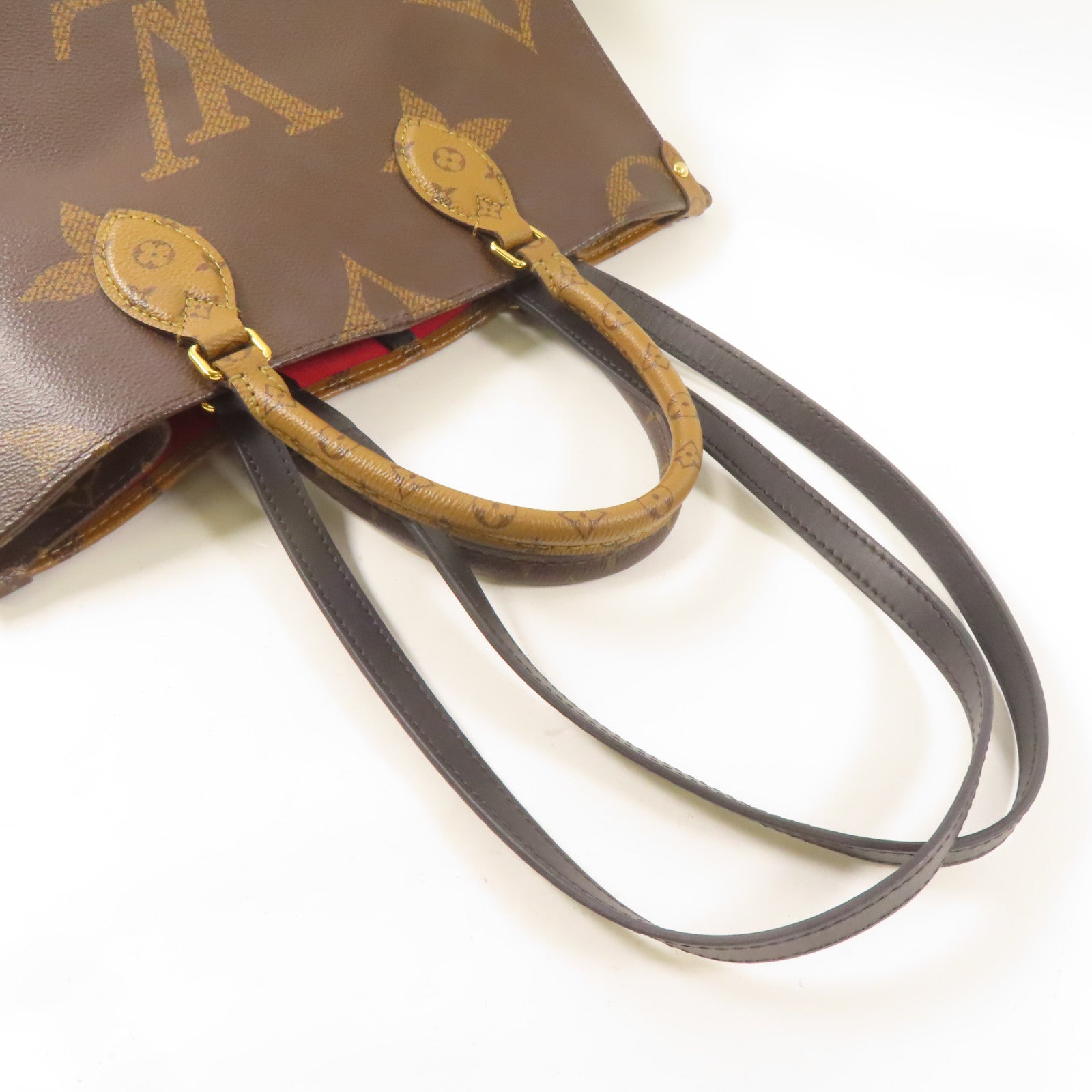 LOUIS VUITTON Monogram/Monogram Reverse On The Go MM金扣手挽肩背兩用袋啡色