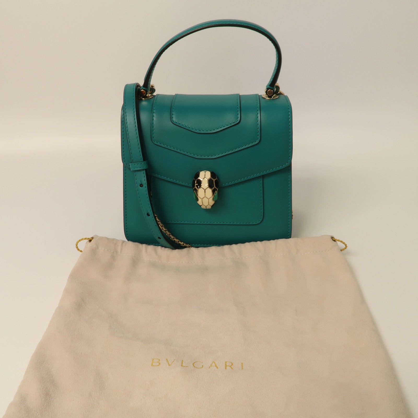 BVLGARI 【激減優惠】牛皮皮革Serpenti Forever金扣手挽肩背兩用袋綠色