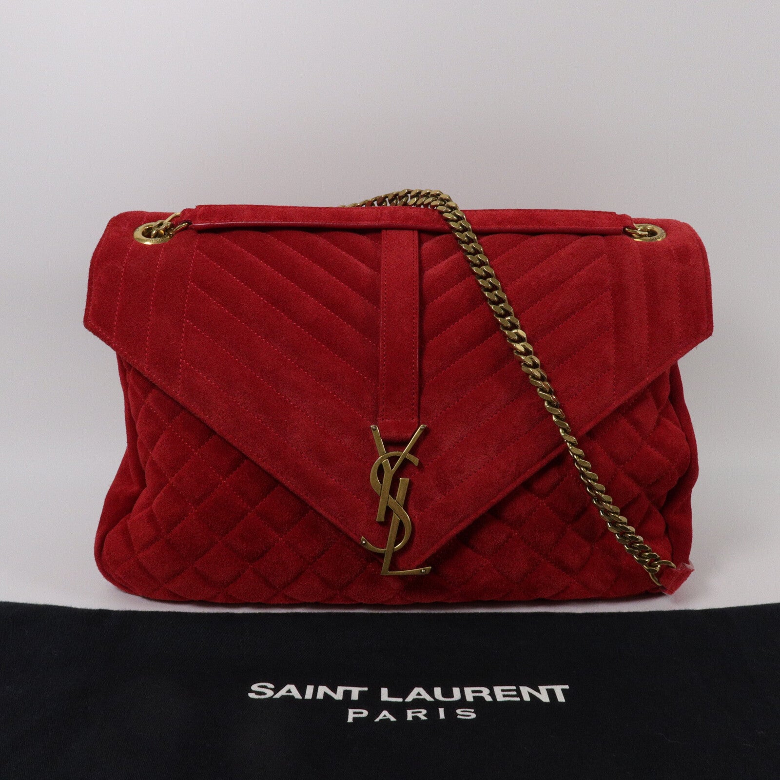 SAINT LAURENT 絨布Large Envelope鏈帶肩背袋
