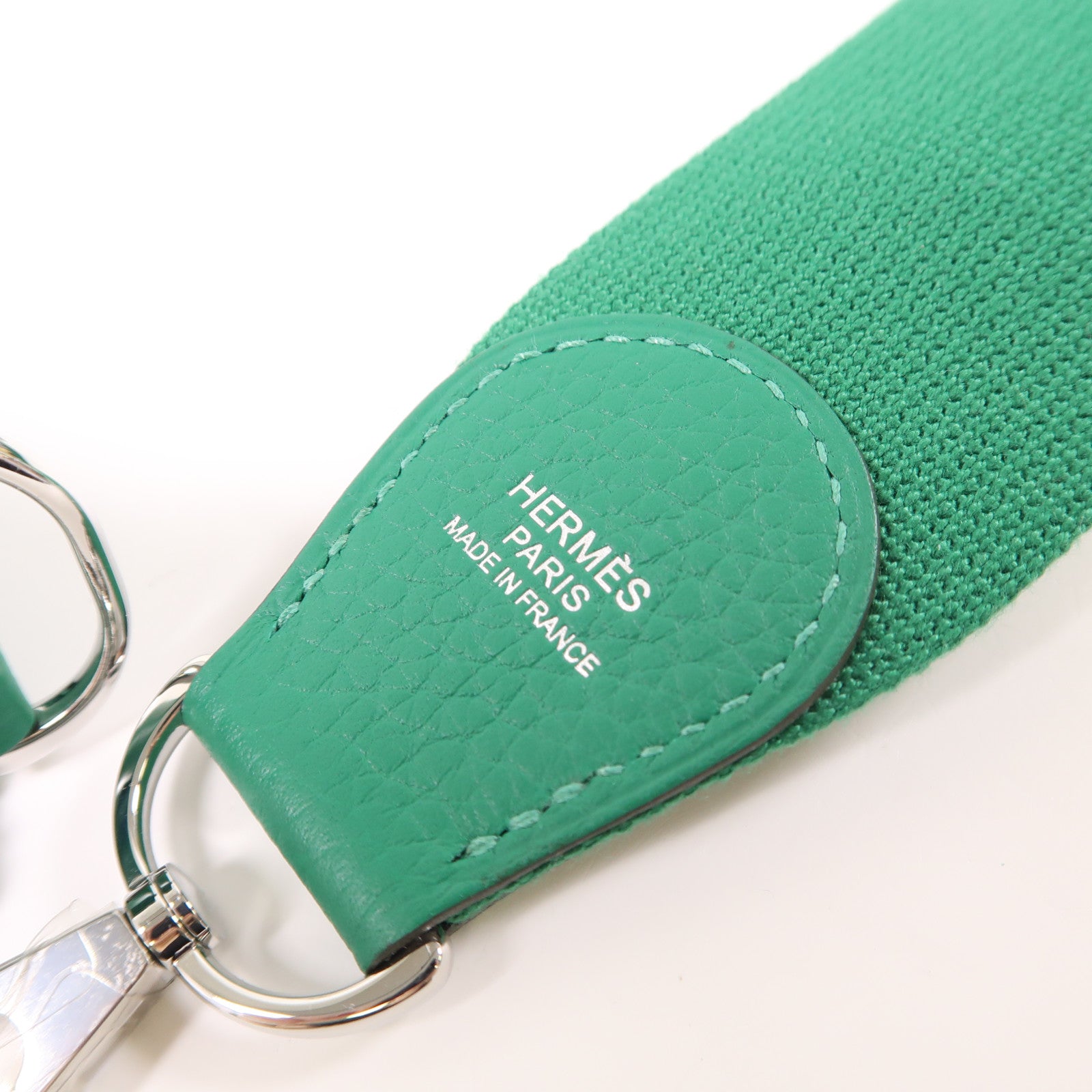 HERMES Clemence皮革Evelyne PM銀扣肩背袋Vert Vertigao
