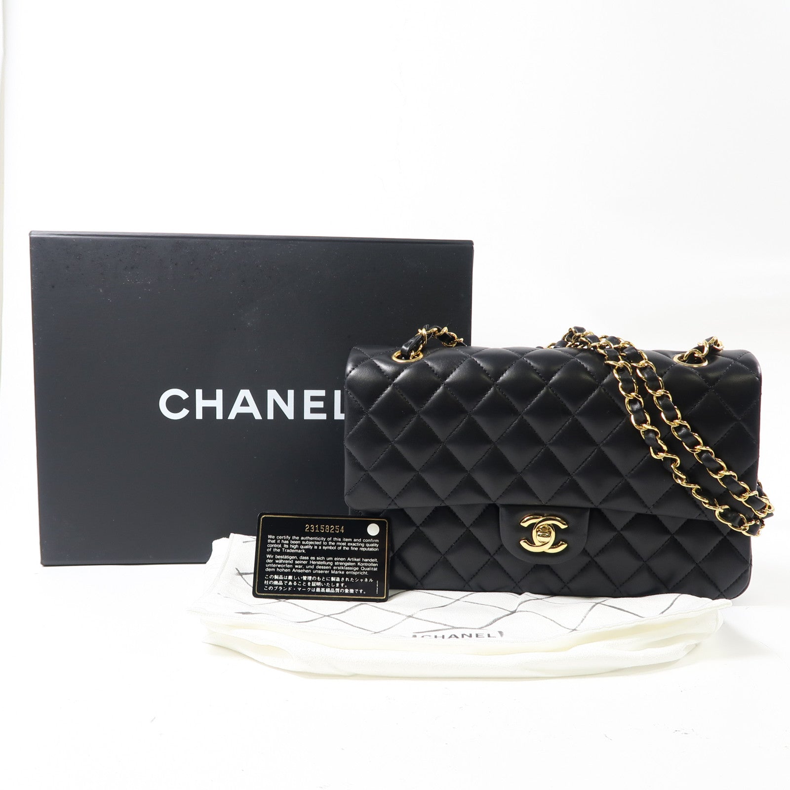 CHANEL 菱格羊皮皮革Classic 25金扣鏈帶肩背袋黑色