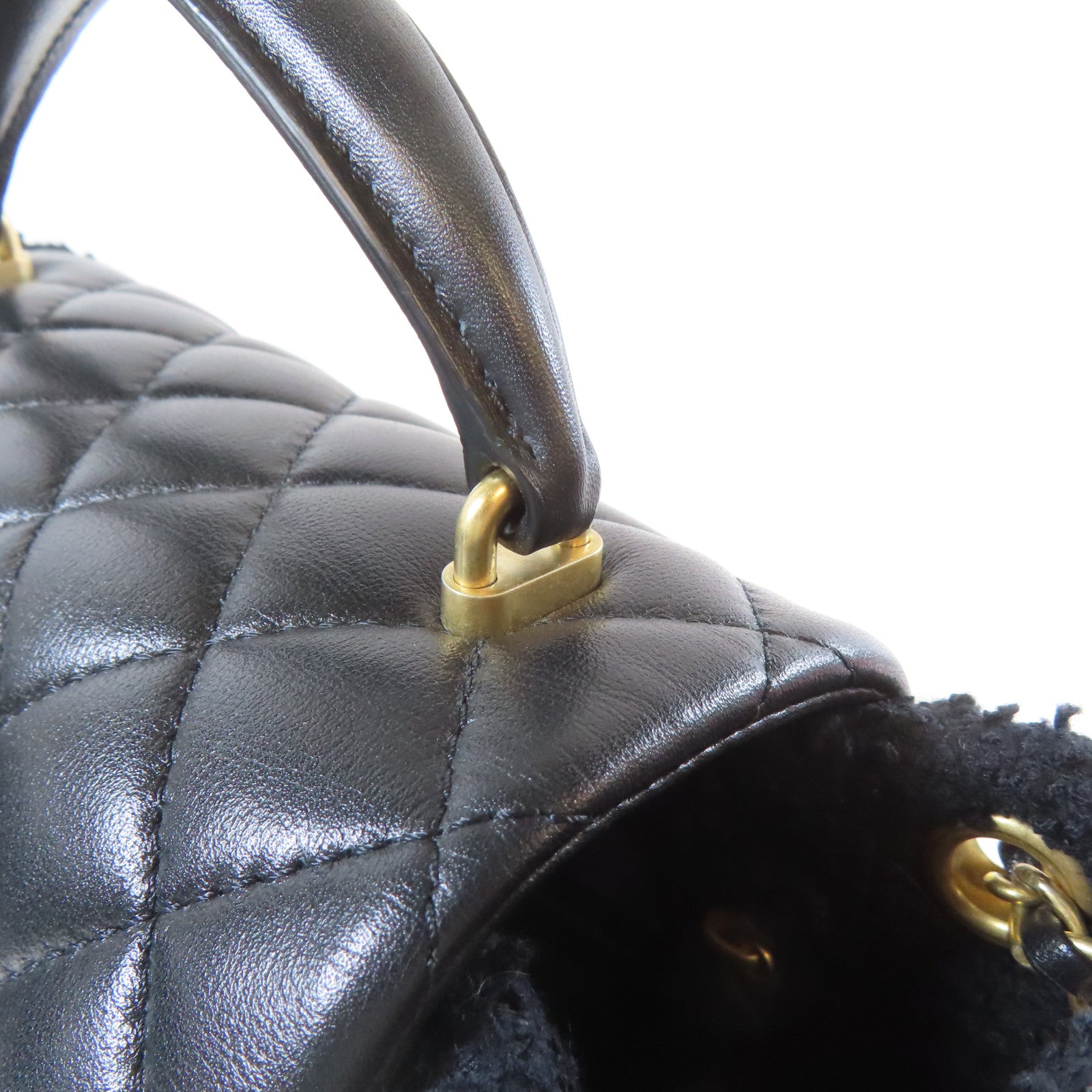 CHANEL 【激減優惠】斜紋軟呢/菱格牛皮皮革Chain Shoulder金扣手挽肩背兩用袋黑色