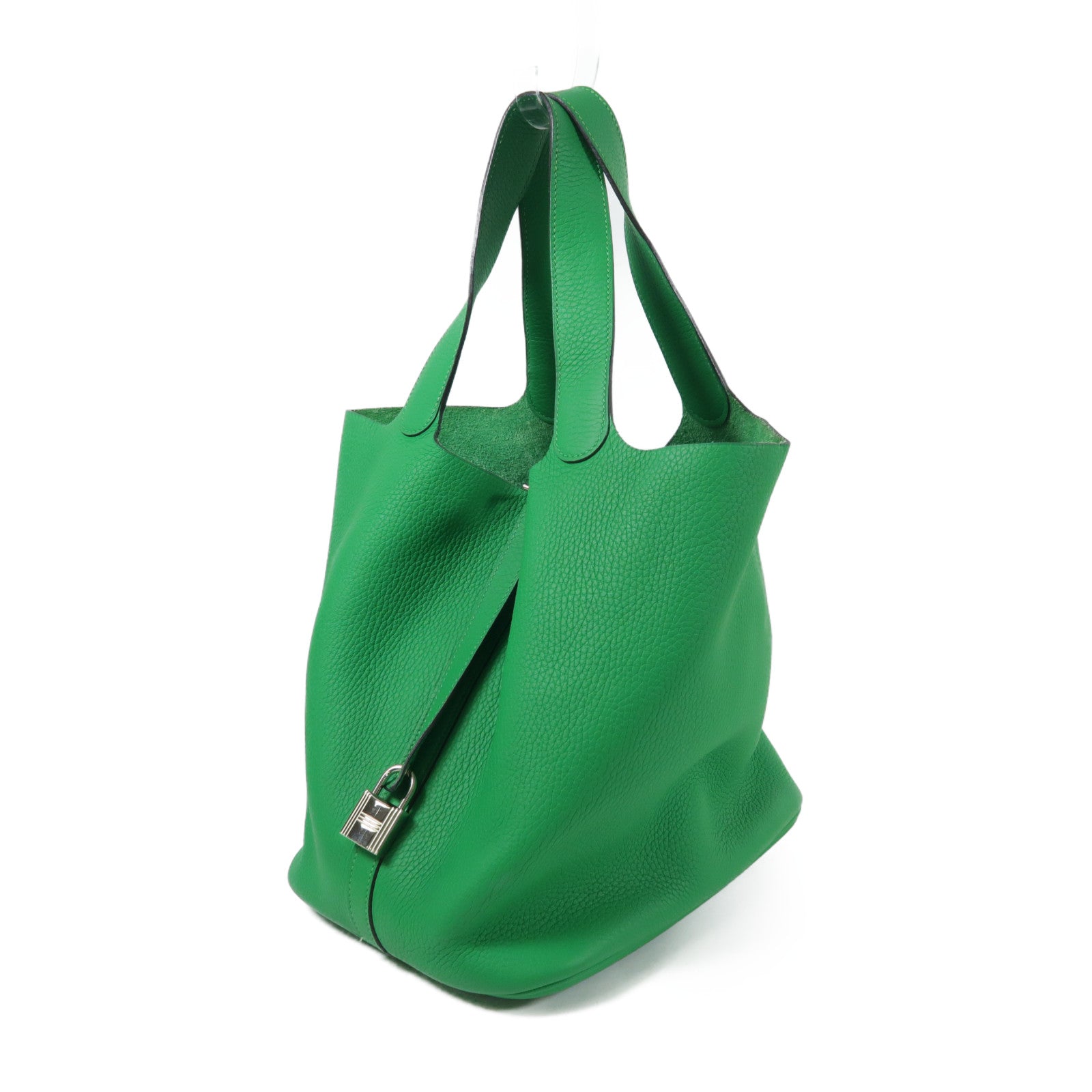 HERMES Clemence皮革Picotin GM銀扣手挽袋Bamboo