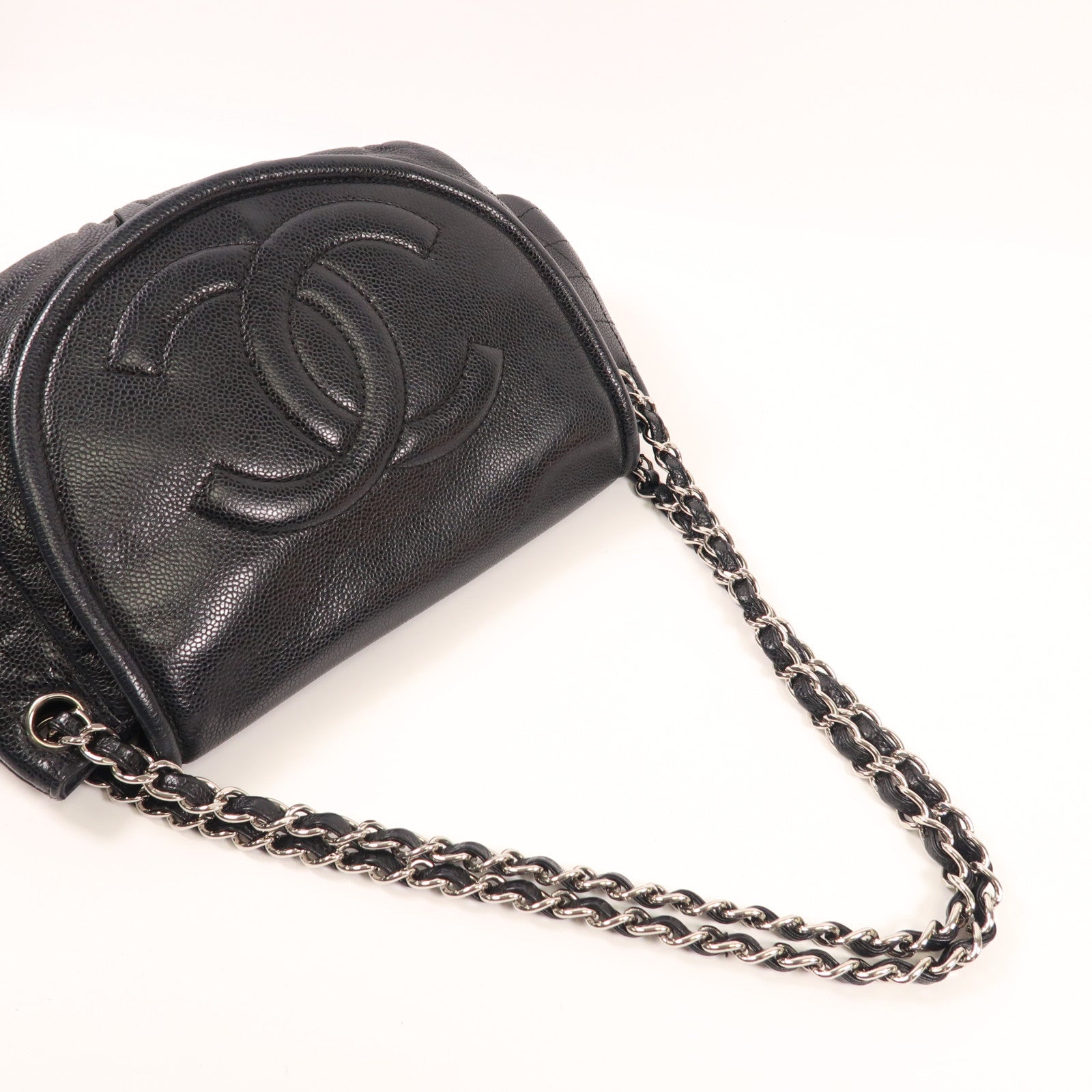 CHANEL 牛皮皮革Shoulder Bag銀扣鏈帶肩背袋