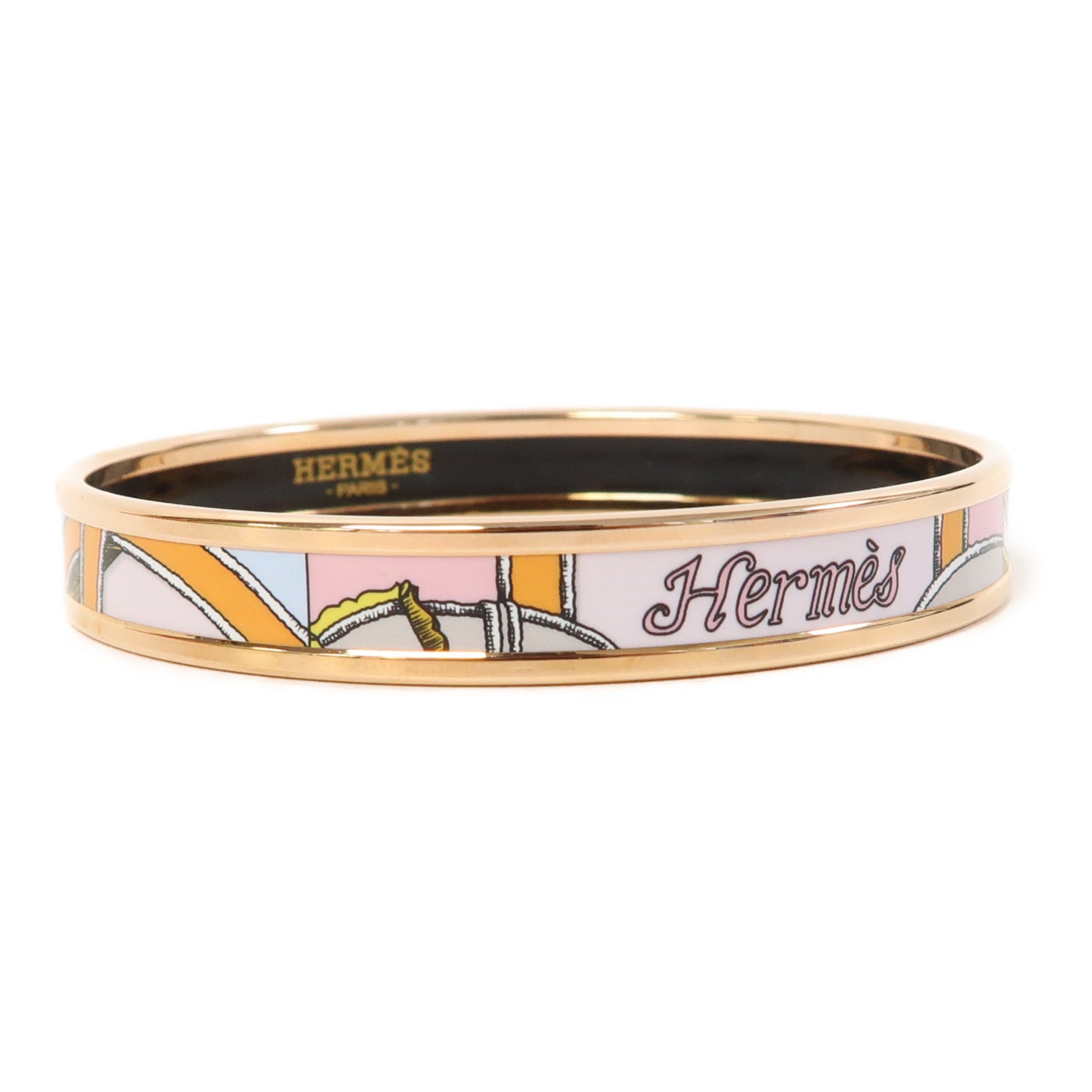 HERMES 【激減優惠】金屬Cartes A Jour Bangle手鐲粉紅色