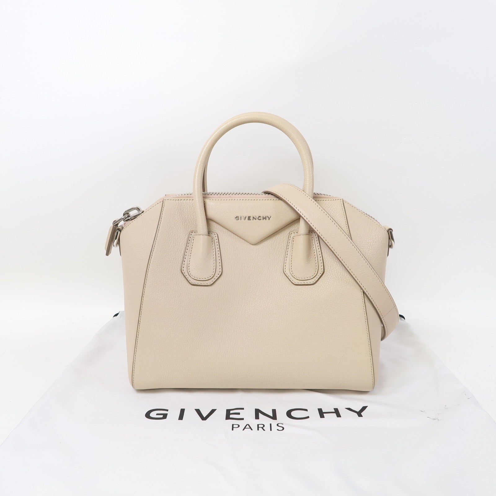 GIVENCHY 牛皮皮革Antigona銀扣手挽肩背兩用袋粉紅色