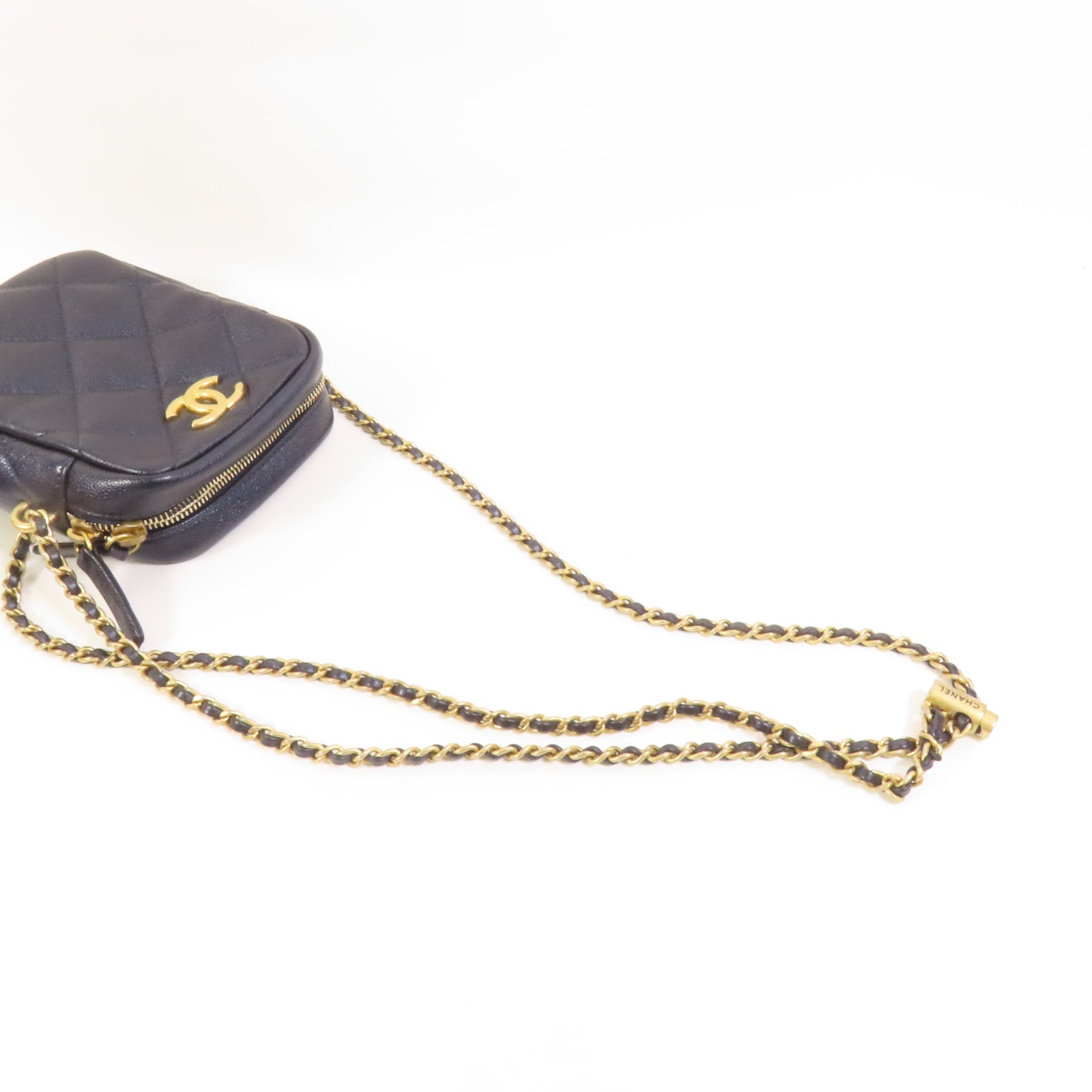 CHANEL 牛皮皮革Camera Bag金扣鏈帶肩背袋