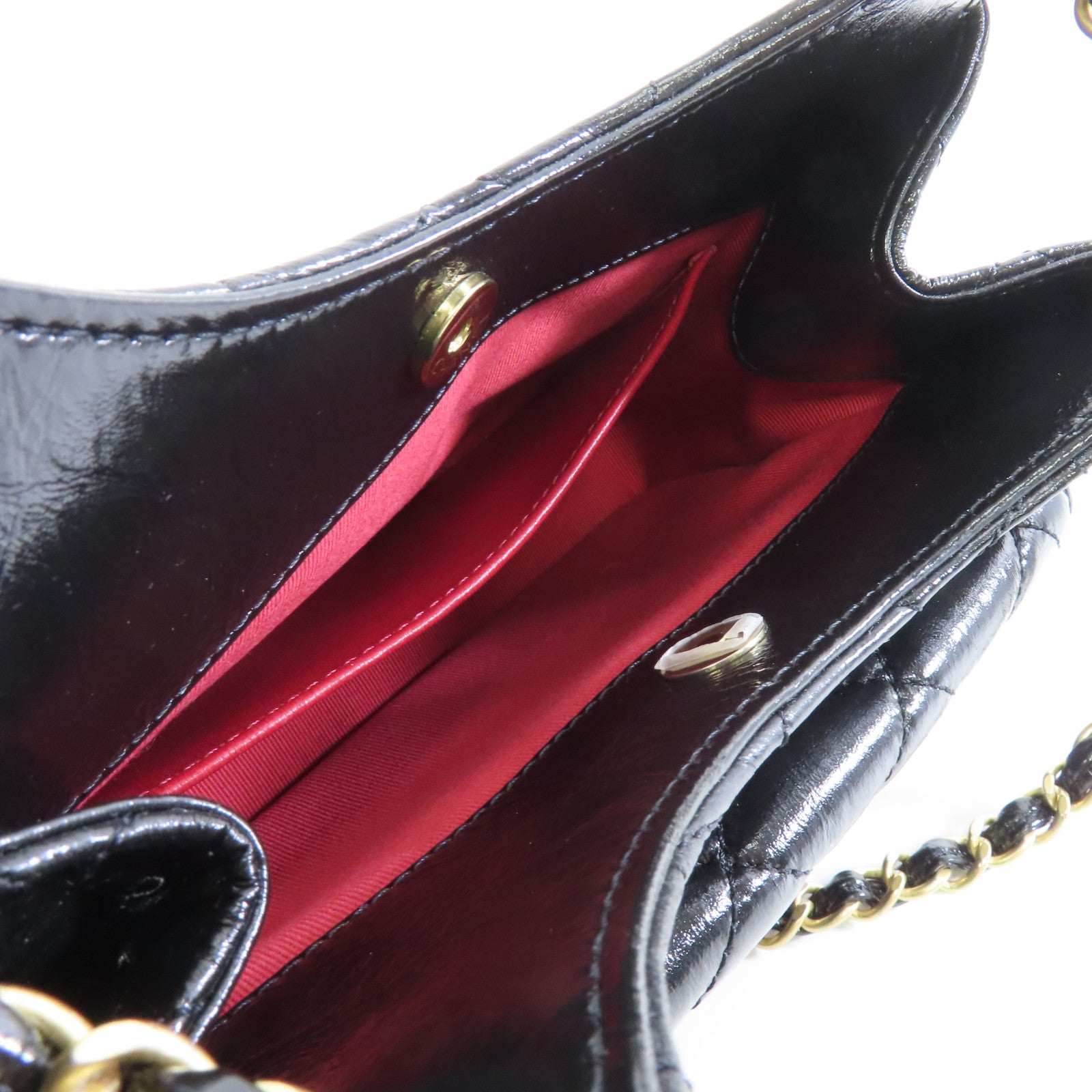 CHANEL 菱格牛皮皮革Chain Shoulder金扣鏈帶肩背袋袋黑色