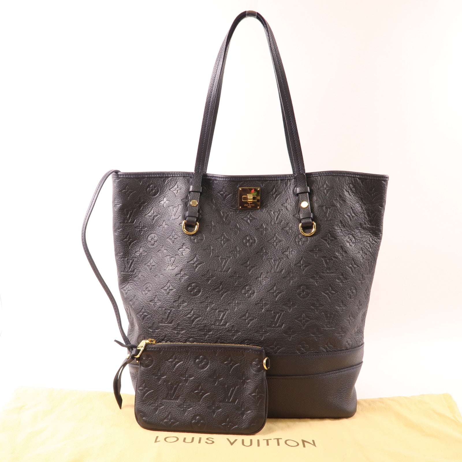 LOUIS VUITTON Monogram Empreinte Citadine GM金扣肩背袋/深藍色