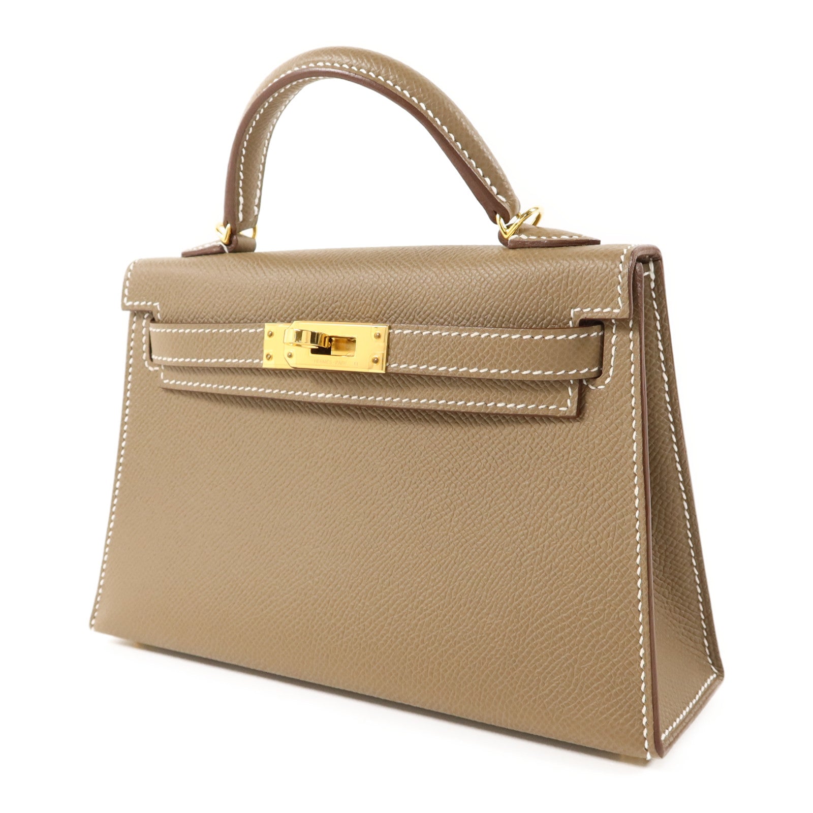 HERMES Epsom皮革Mini Kelly II金扣手挽肩背兩用袋Etoupe