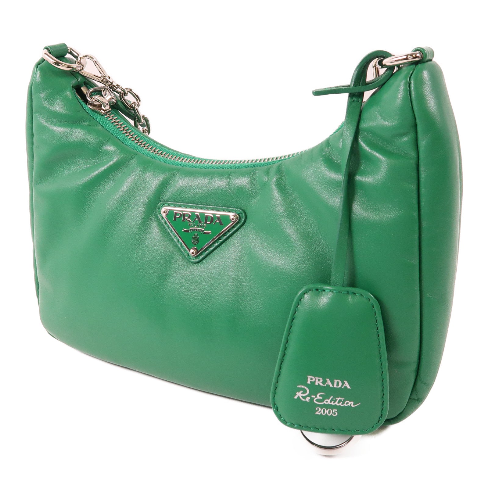 PRADA 羊皮皮革Re-Edition2005銀扣鏈帶肩背袋