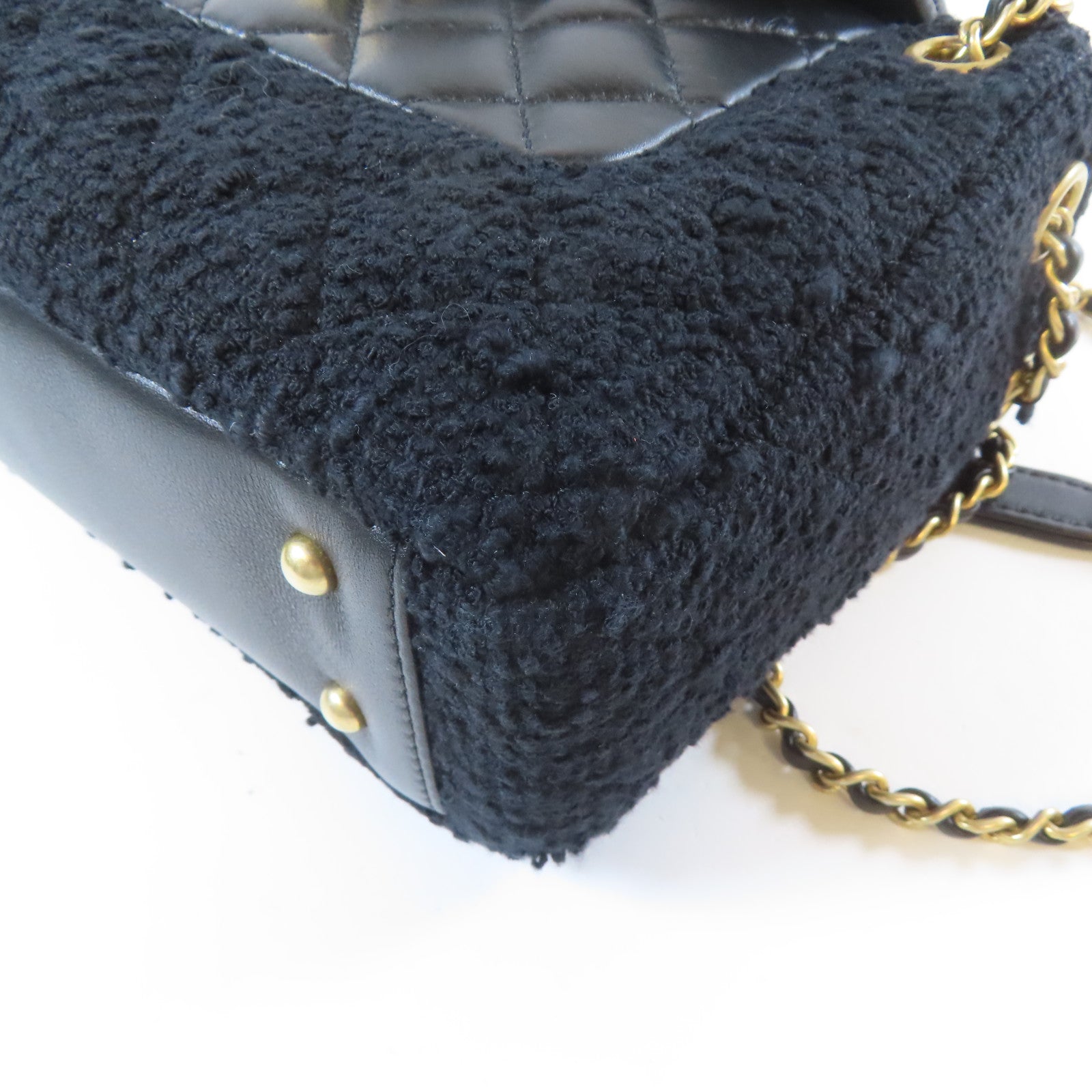CHANEL 【激減優惠】斜紋軟呢/菱格牛皮皮革Chain Shoulder金扣手挽肩背兩用袋黑色