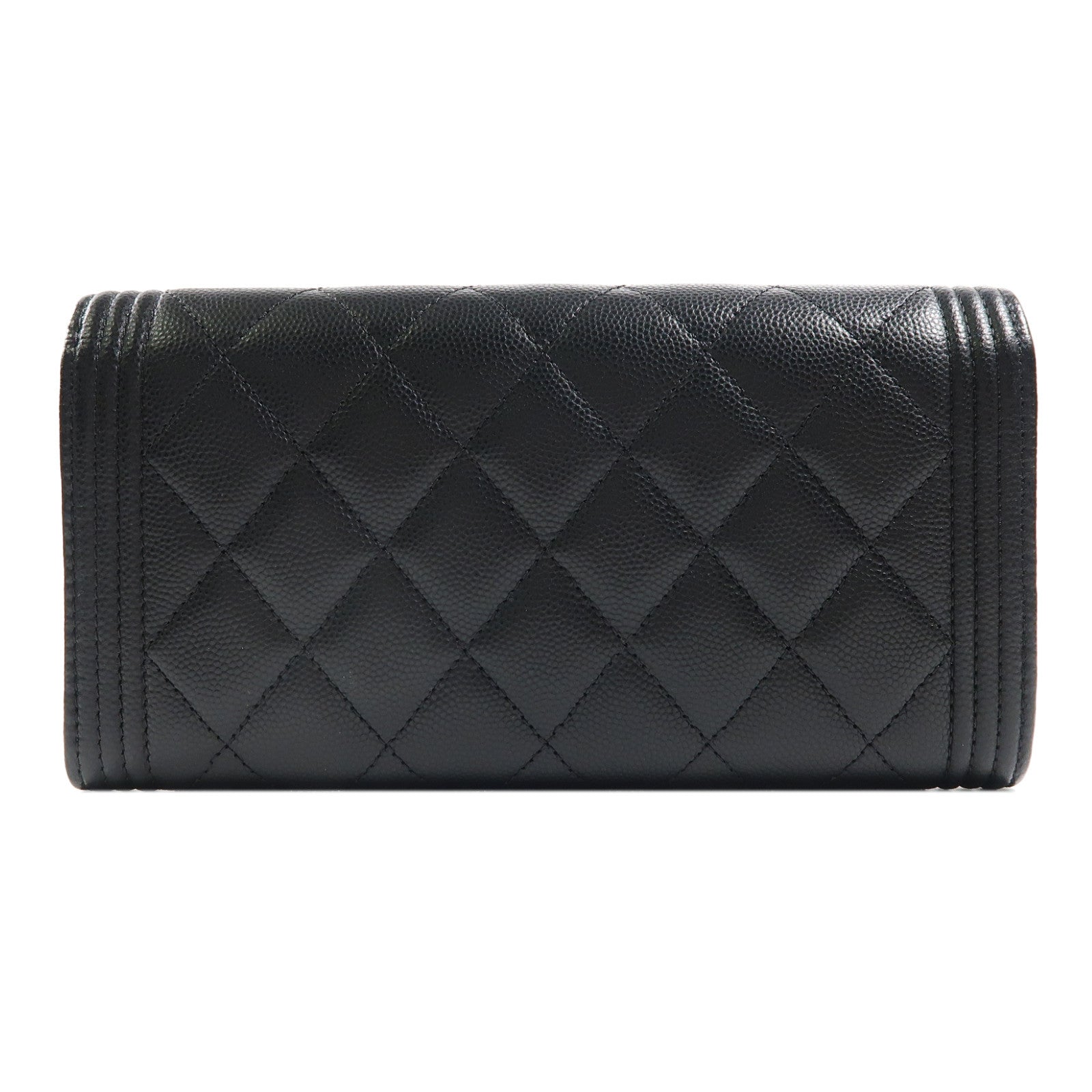 CHANEL 菱格牛皮皮革Boy Long Wallet金扣長錢包黑色