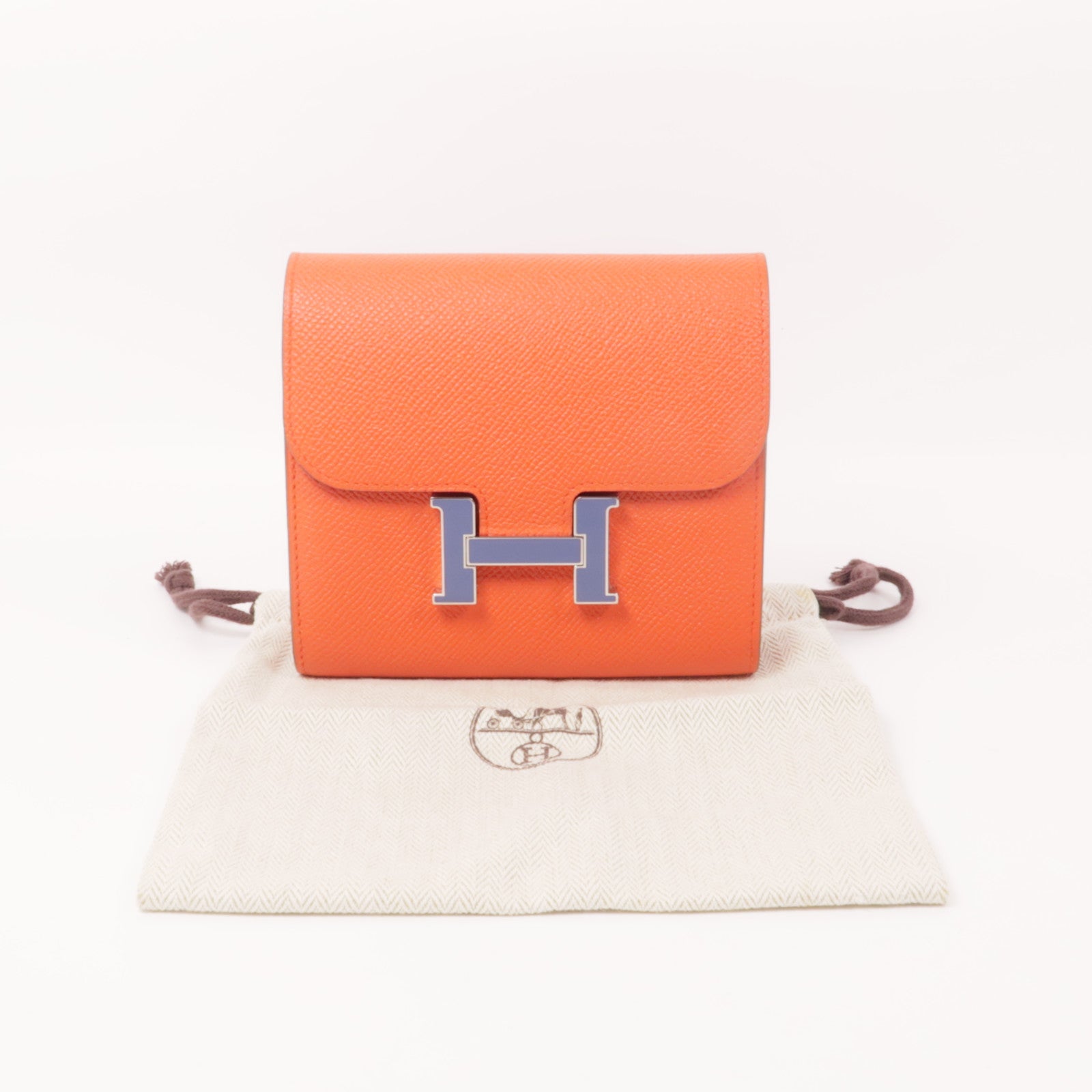 HERMES 【激減優惠】Epsom皮革Constance Wallet銀扣錢包Rouge Tomate