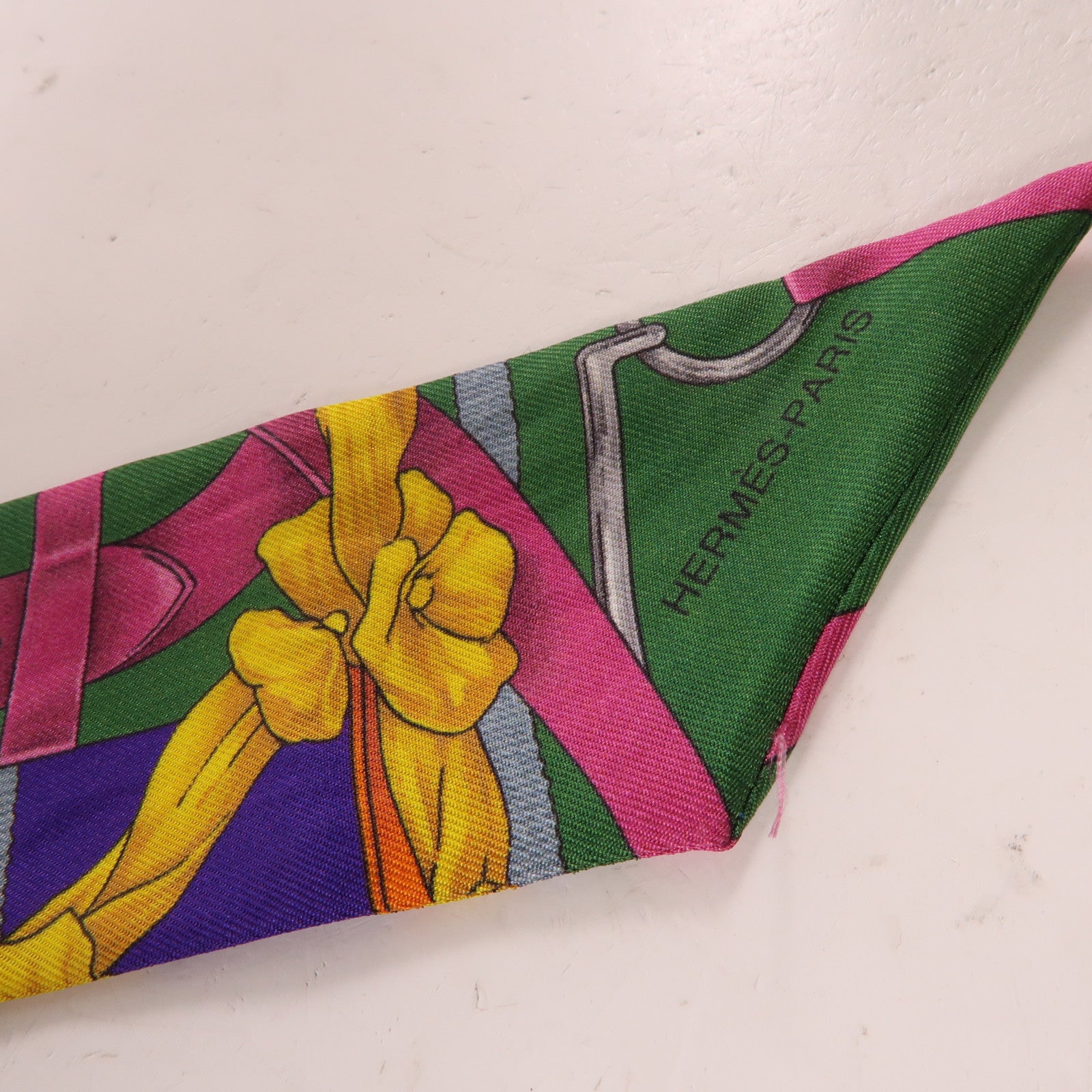 HERMES 絲質Twilly絲巾藍色/紫色