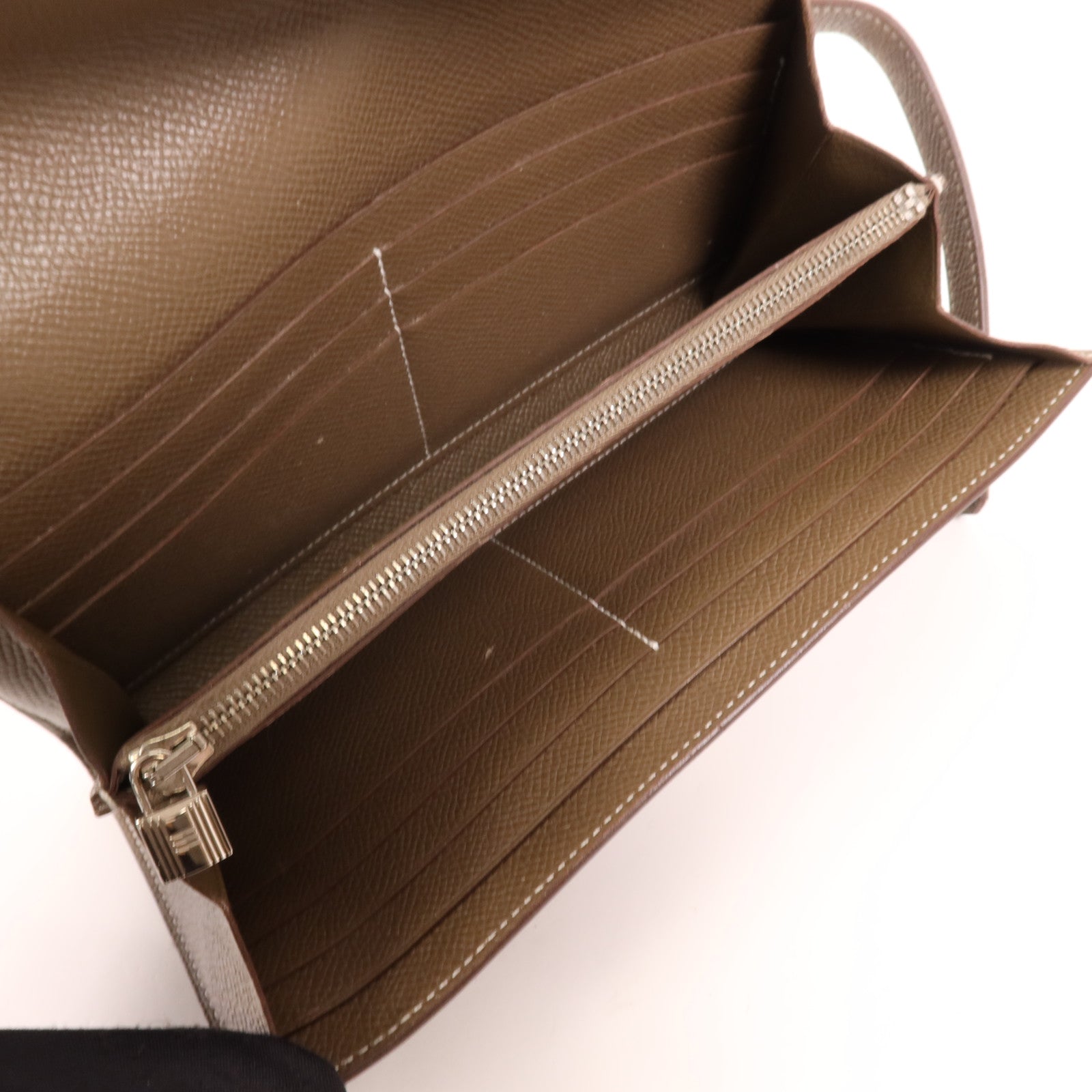 HERMES Epsom皮革Kelly Wallet銀扣長錢包Etoupe