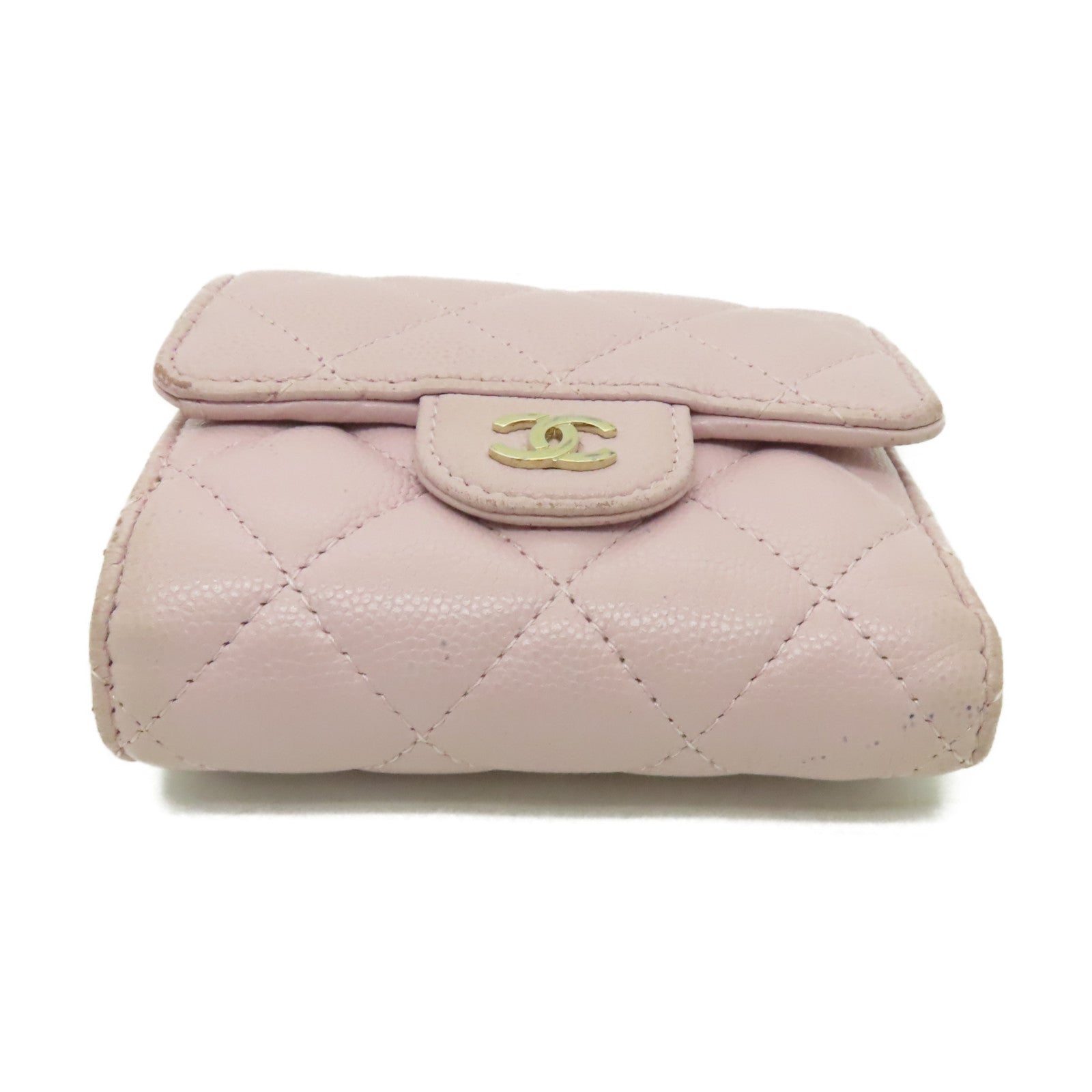 CHANEL 【激減優惠】菱格Caviar皮革Wallet金扣錢包粉紅色
