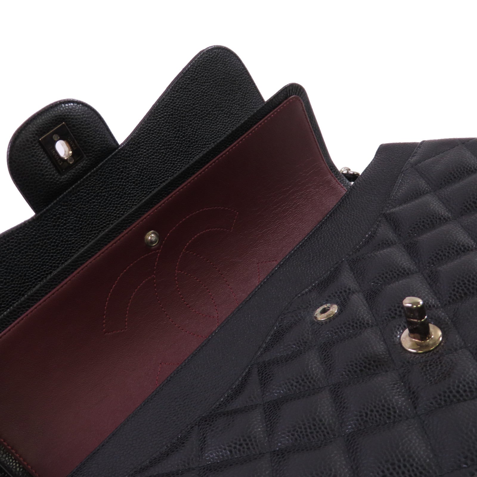 CHANEL 【激減優惠】菱格Caviar皮革Classic Jumbo Chain Shoulder Bag銀扣鏈帶肩背袋黑色