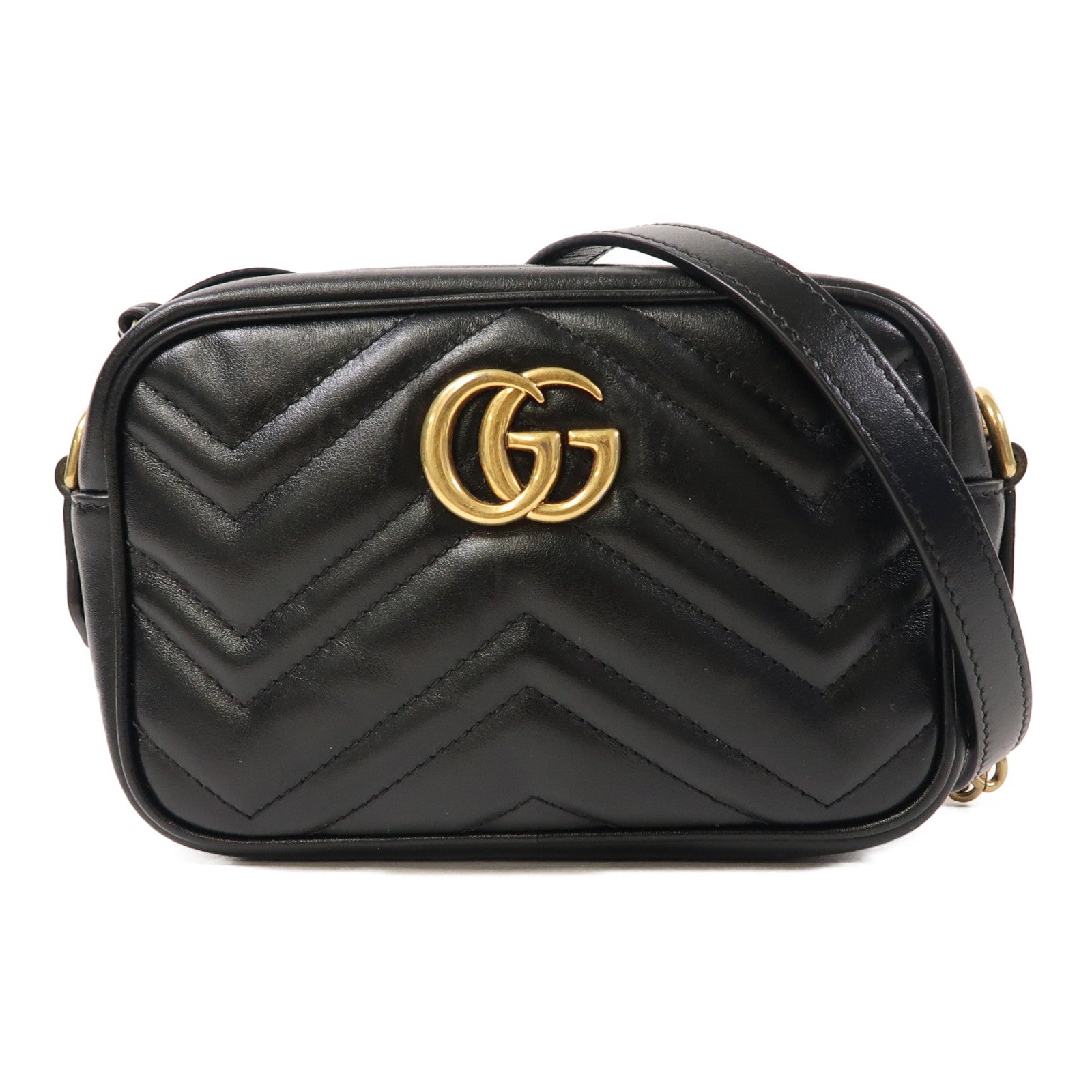 GUCCI 牛皮皮革GG Marmont金扣鏈帶肩背袋黑色