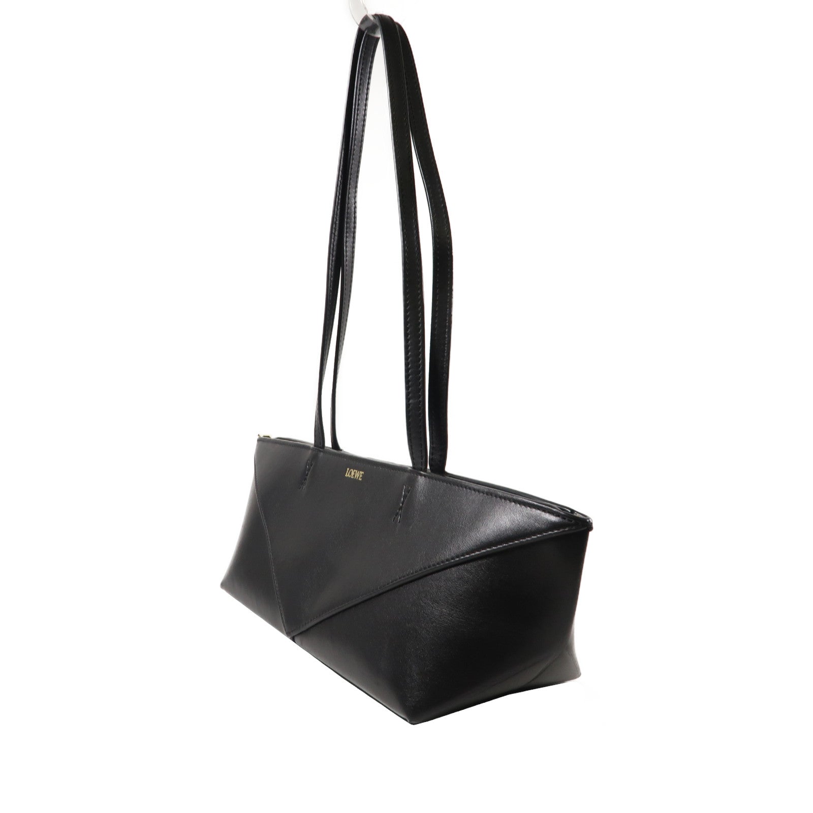 LOEWE 牛皮皮革Cropped Puzzle Fold Bag金扣肩背袋黑色