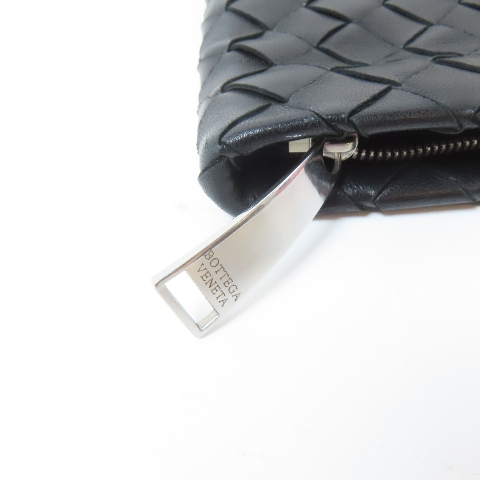 BOTTEGA VENETA 織紋皮革Clutch Bag銀扣手拿包黑色
