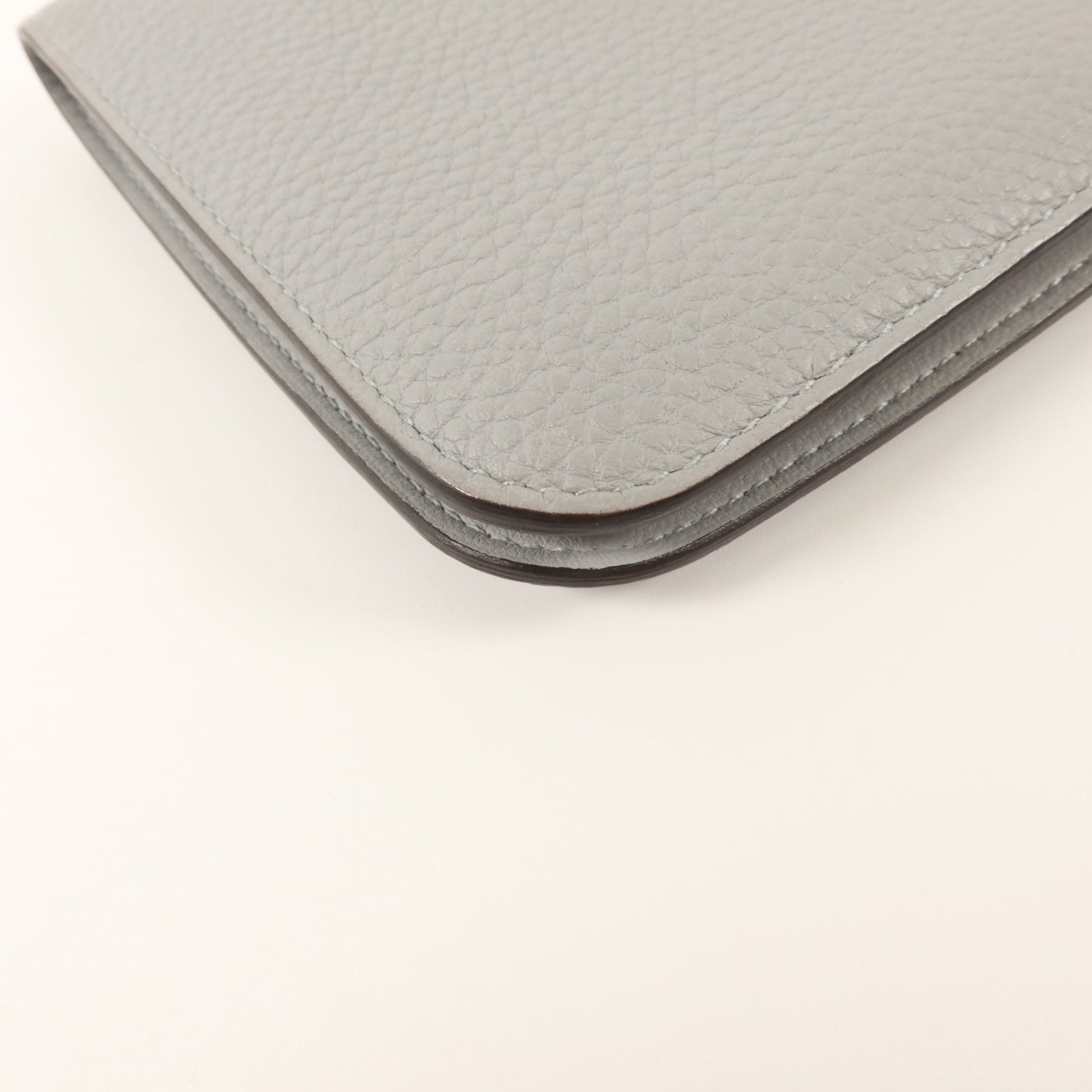 HERMES Clemence皮革Dogon GM長錢包Gris Mouette