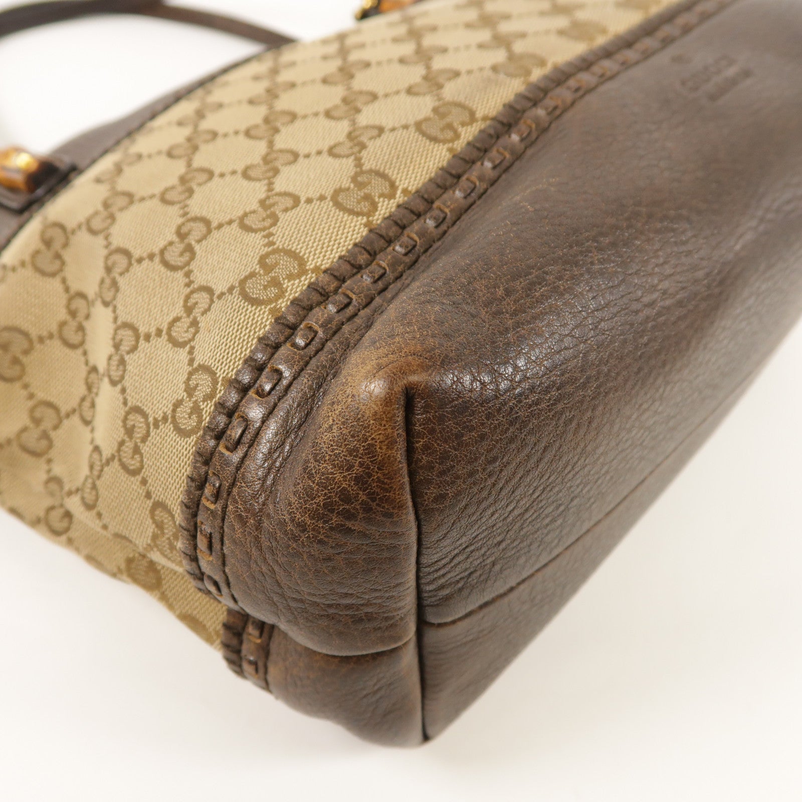 GUCCI GG GHW Banboo Tote Bag Canvas Leather 353125 Brown