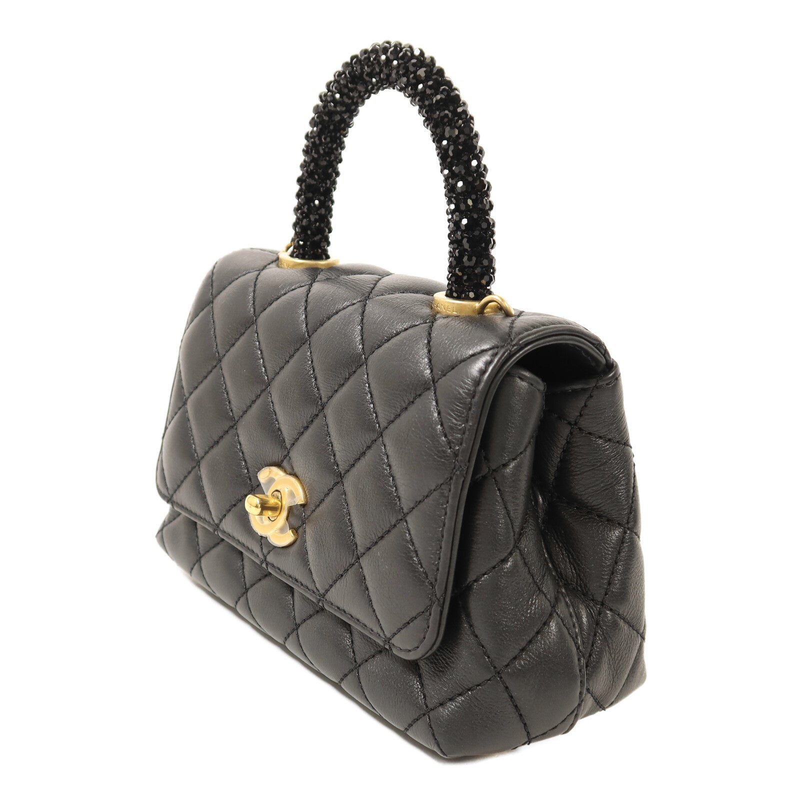 CHANEL 牛皮皮革Coco Handle Mini金扣鏈帶手挽肩背兩用袋