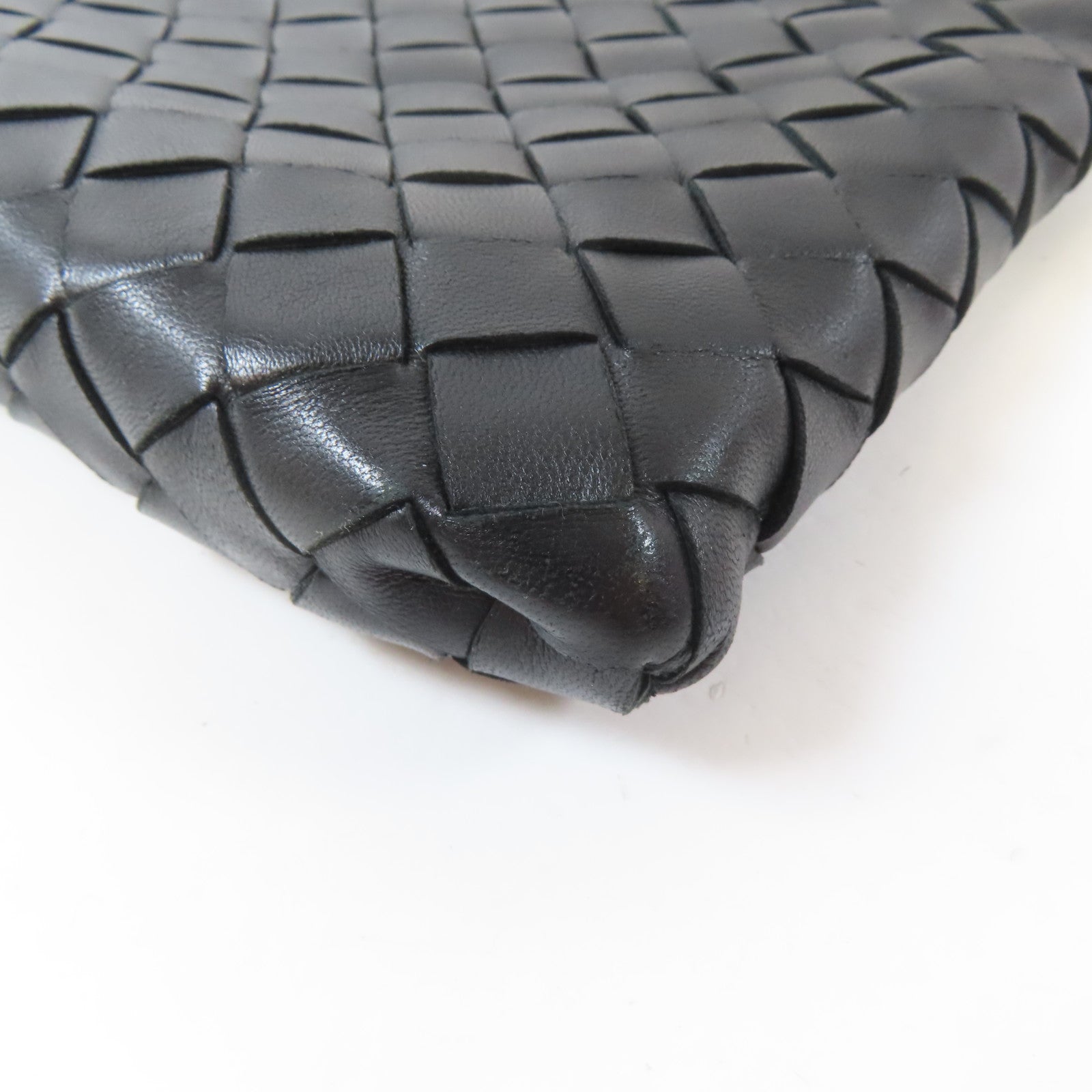 BOTTEGA VENETA 織紋皮革Clutch Bag銀扣手拿包黑色