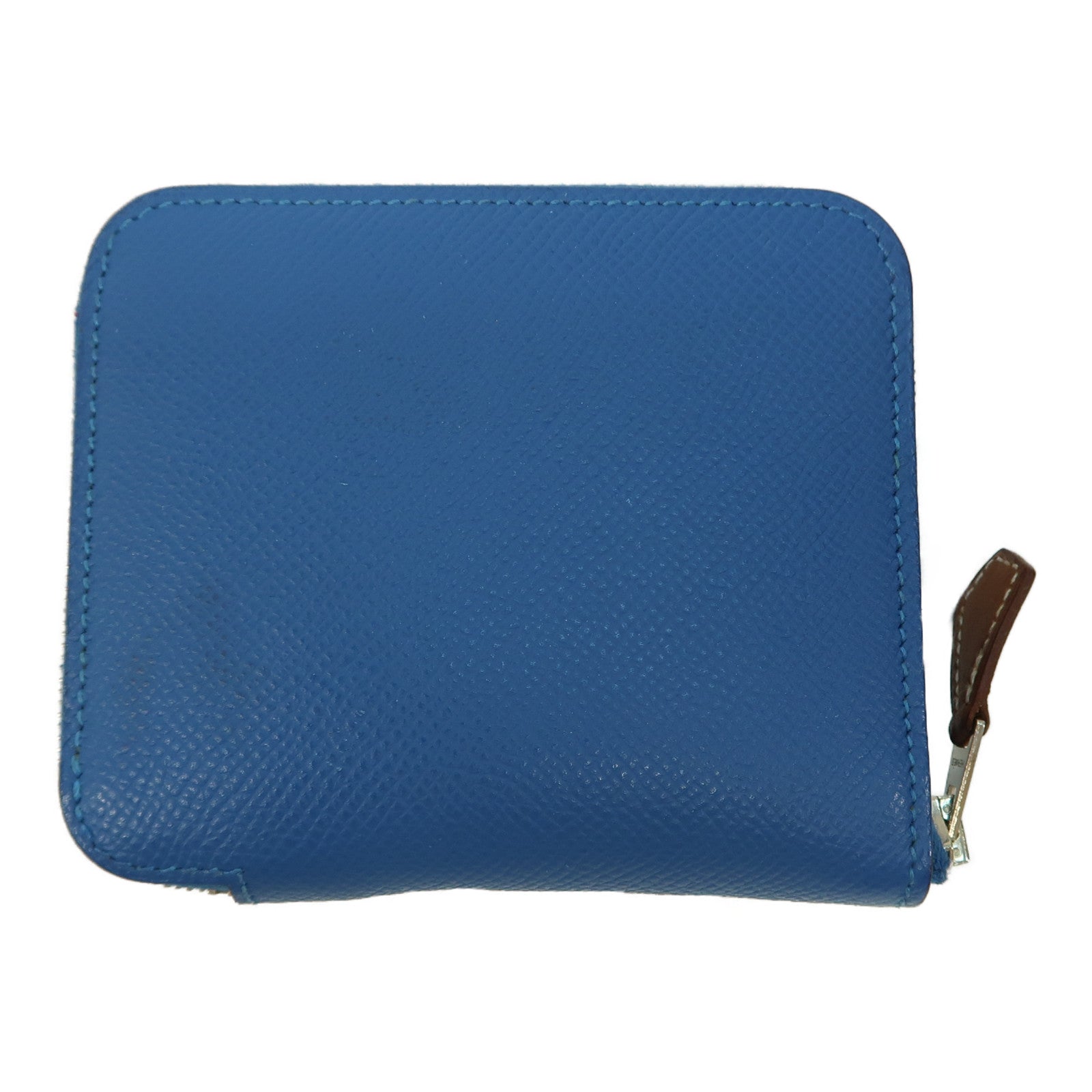 HERMES Epsom皮革Silk'In Compact Wallet銀扣錢包Cobalt/藍色