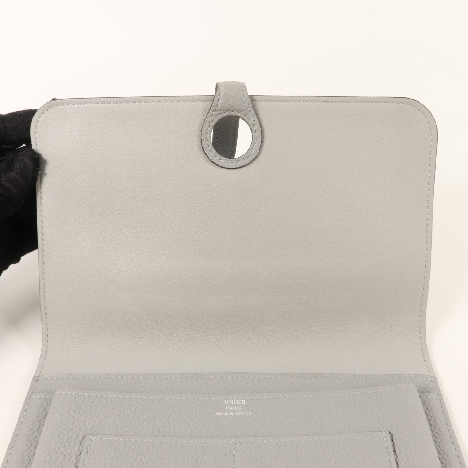 HERMES Clemence皮革Dogon GM長錢包Gris Mouette