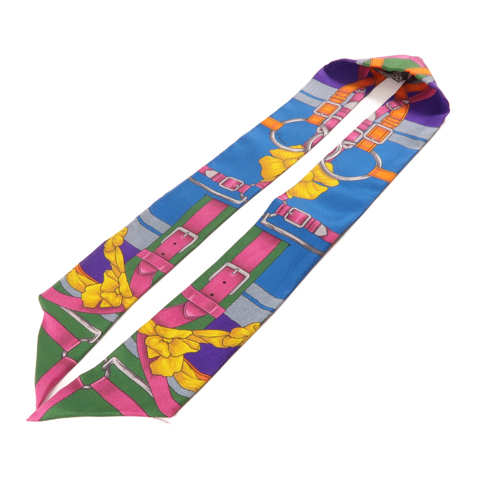 HERMES 絲質Twilly絲巾藍色/紫色