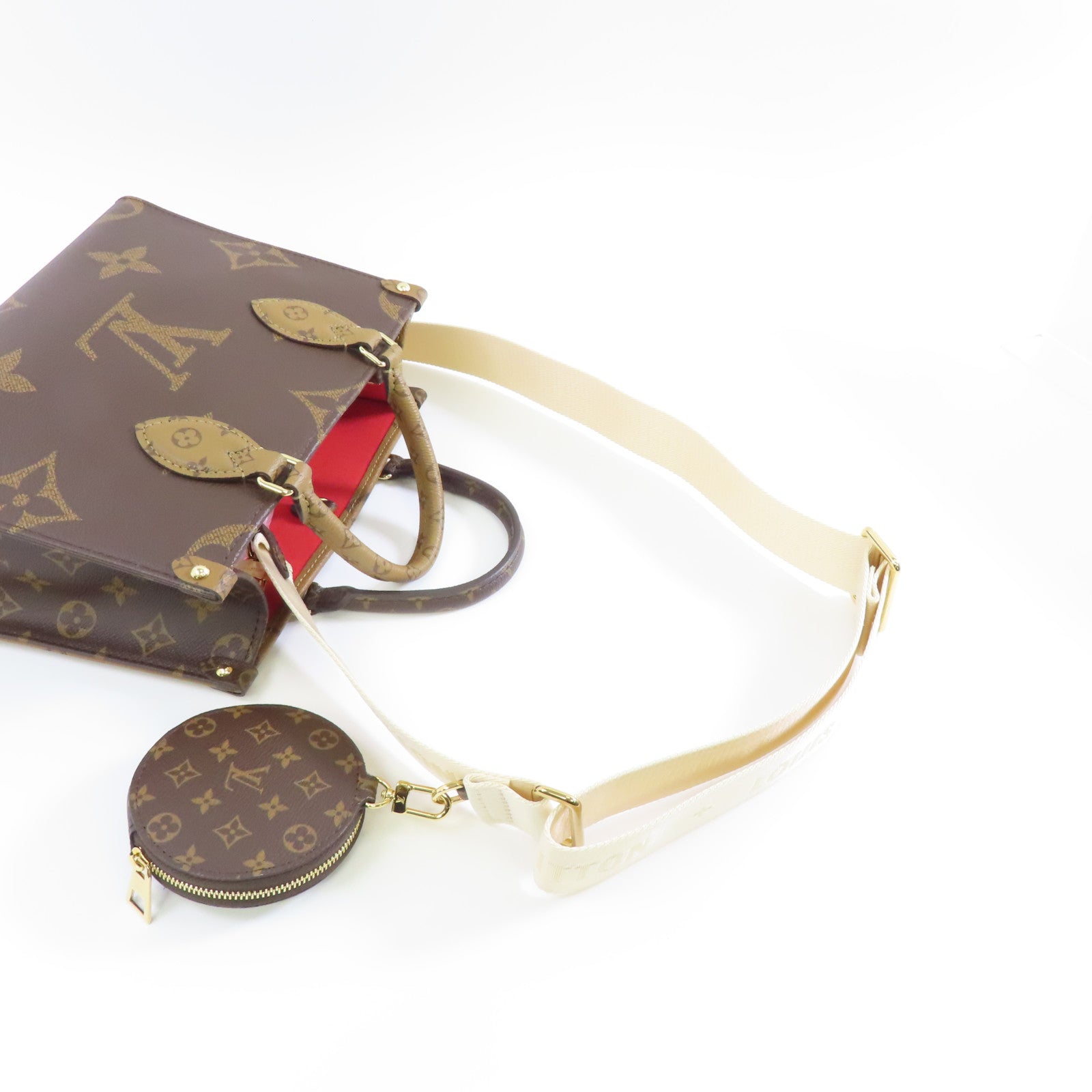 LOUIS VUITTON Monogram Giant Reverse OnTheGo PM金扣手挽肩背兩用袋啡色