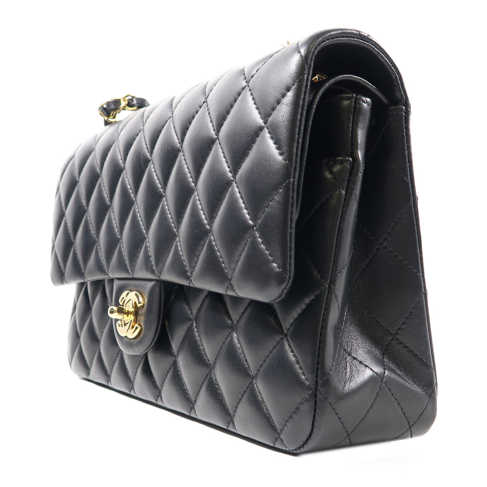 CHANEL 菱格羊皮皮革Classic 25金扣鏈帶肩背袋黑色