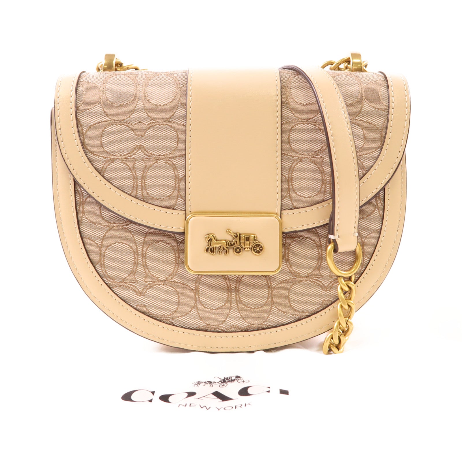 COACH 塗層帆布/皮革Chain Shoulder Bag金扣鏈帶肩背袋