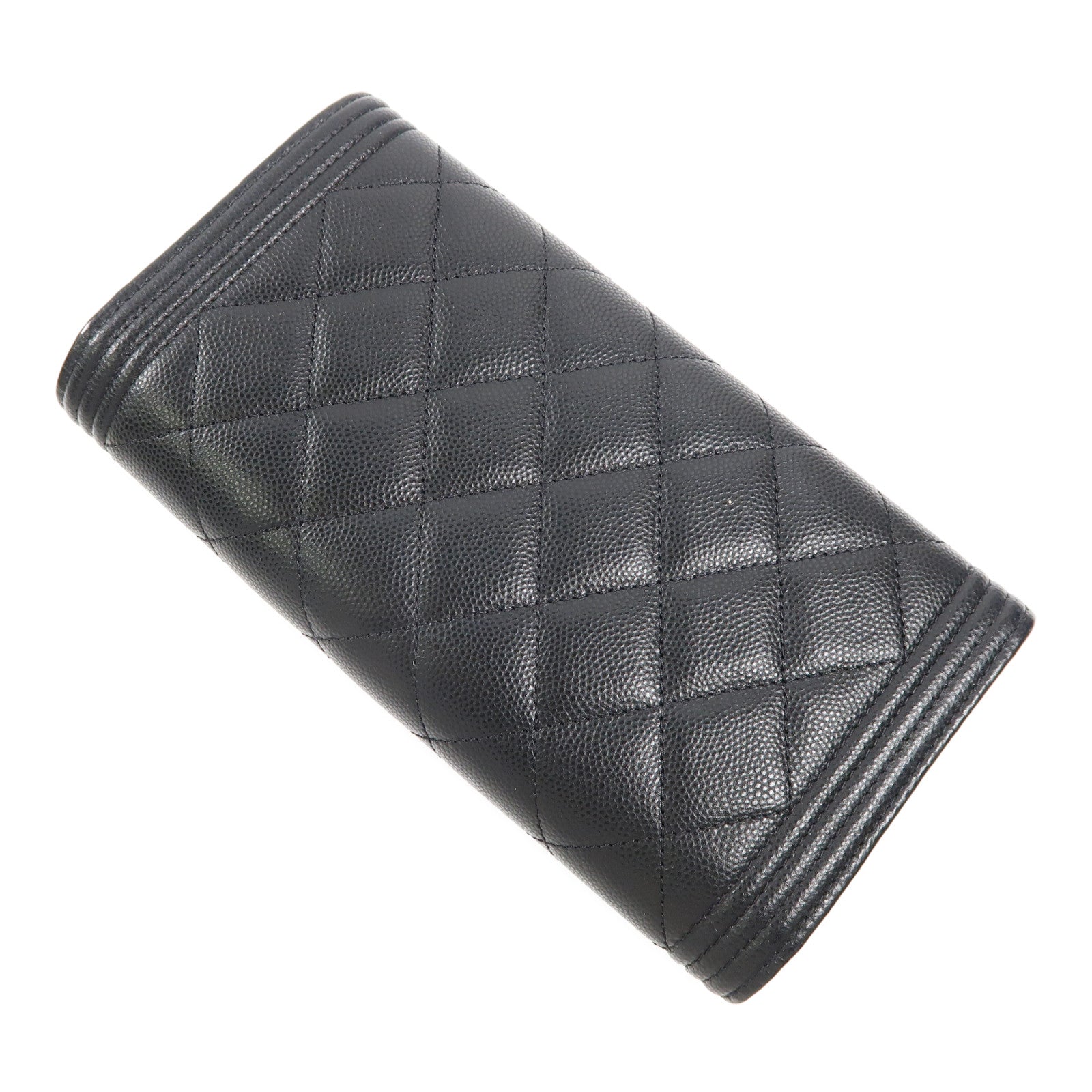 CHANEL 菱格牛皮皮革Boy Long Wallet金扣長錢包黑色