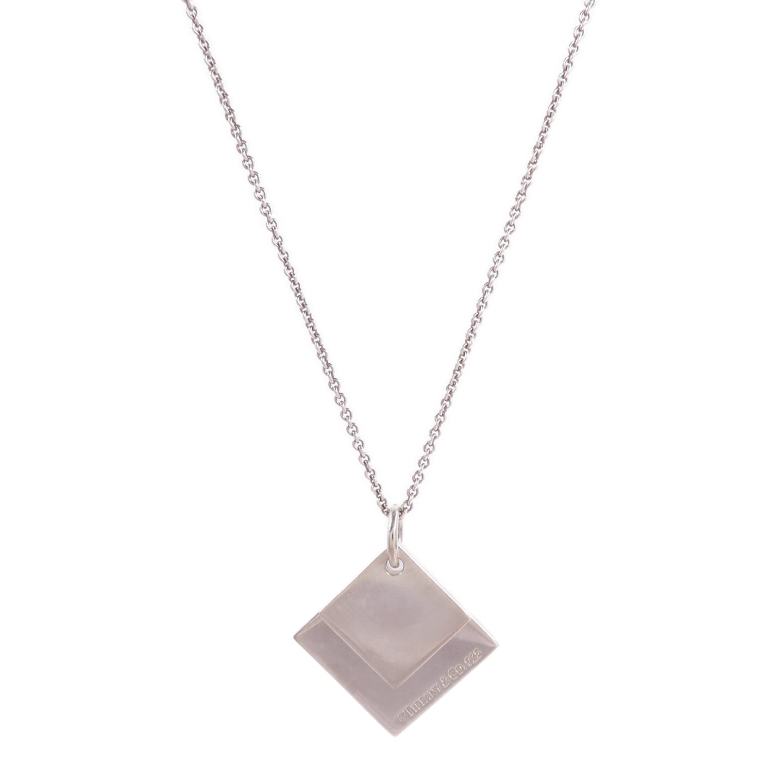 TIFFANY＆CO 925純銀Double Square Pendant項鍊