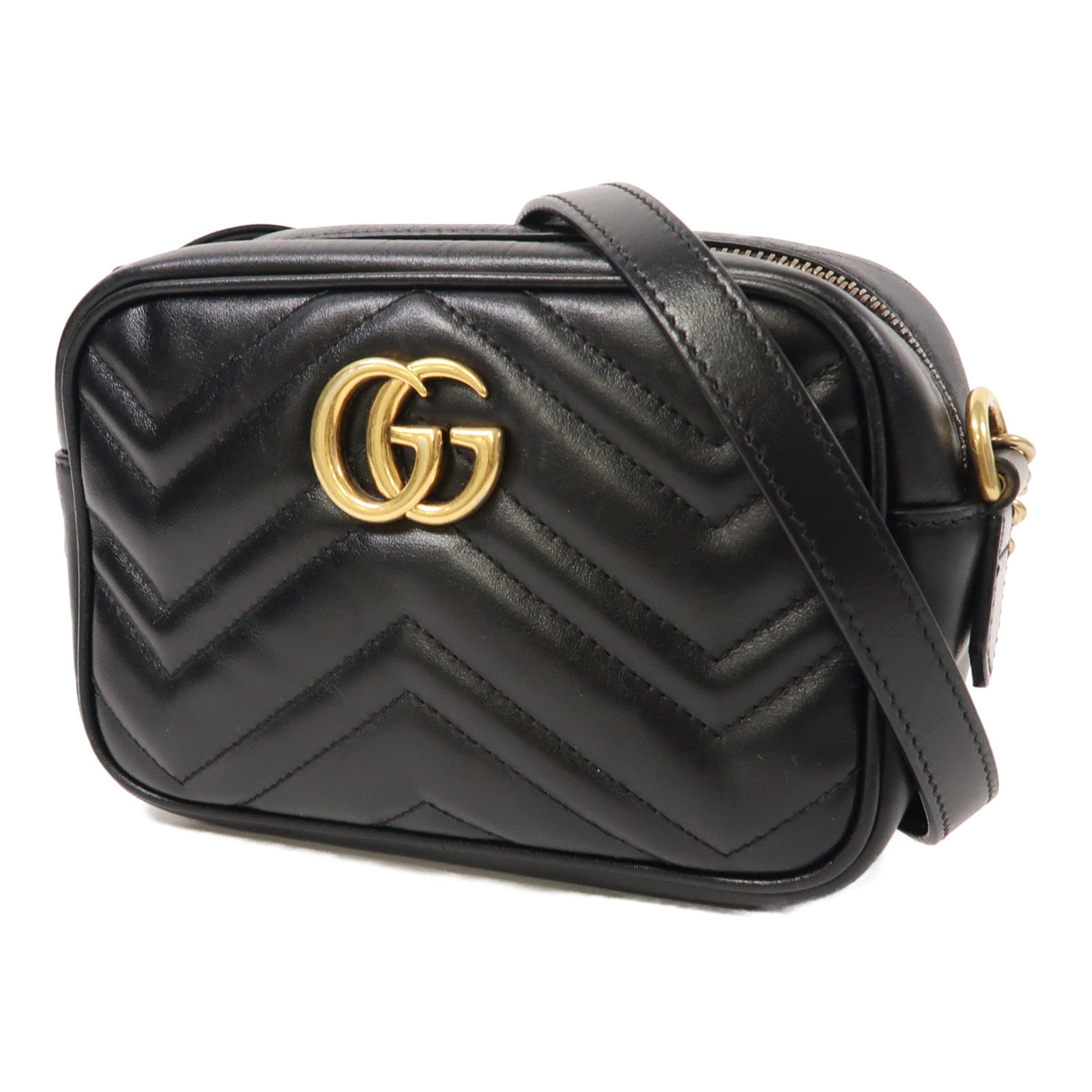 GUCCI 牛皮皮革GG Marmont金扣鏈帶肩背袋黑色