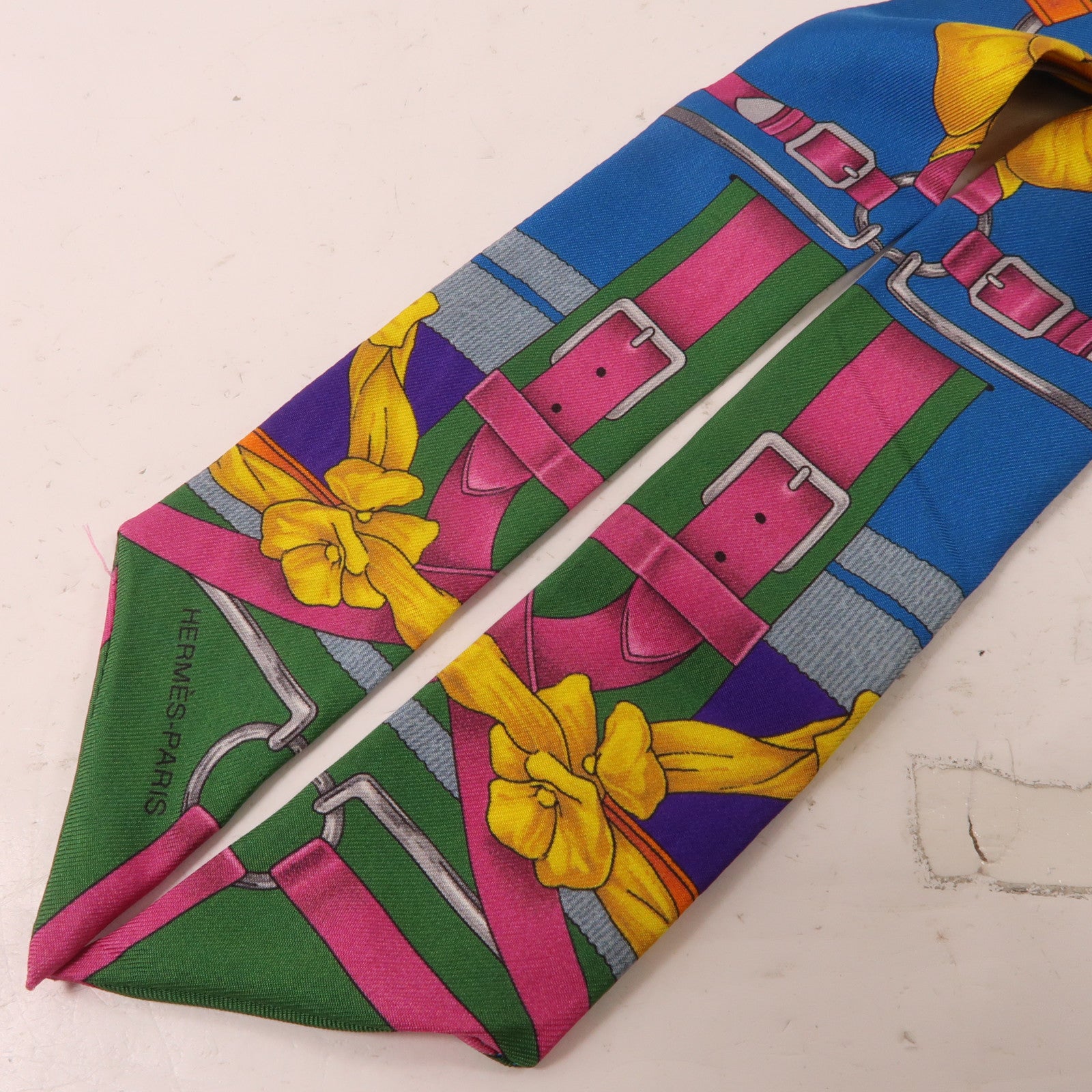 HERMES 絲質Twilly絲巾藍色/紫色