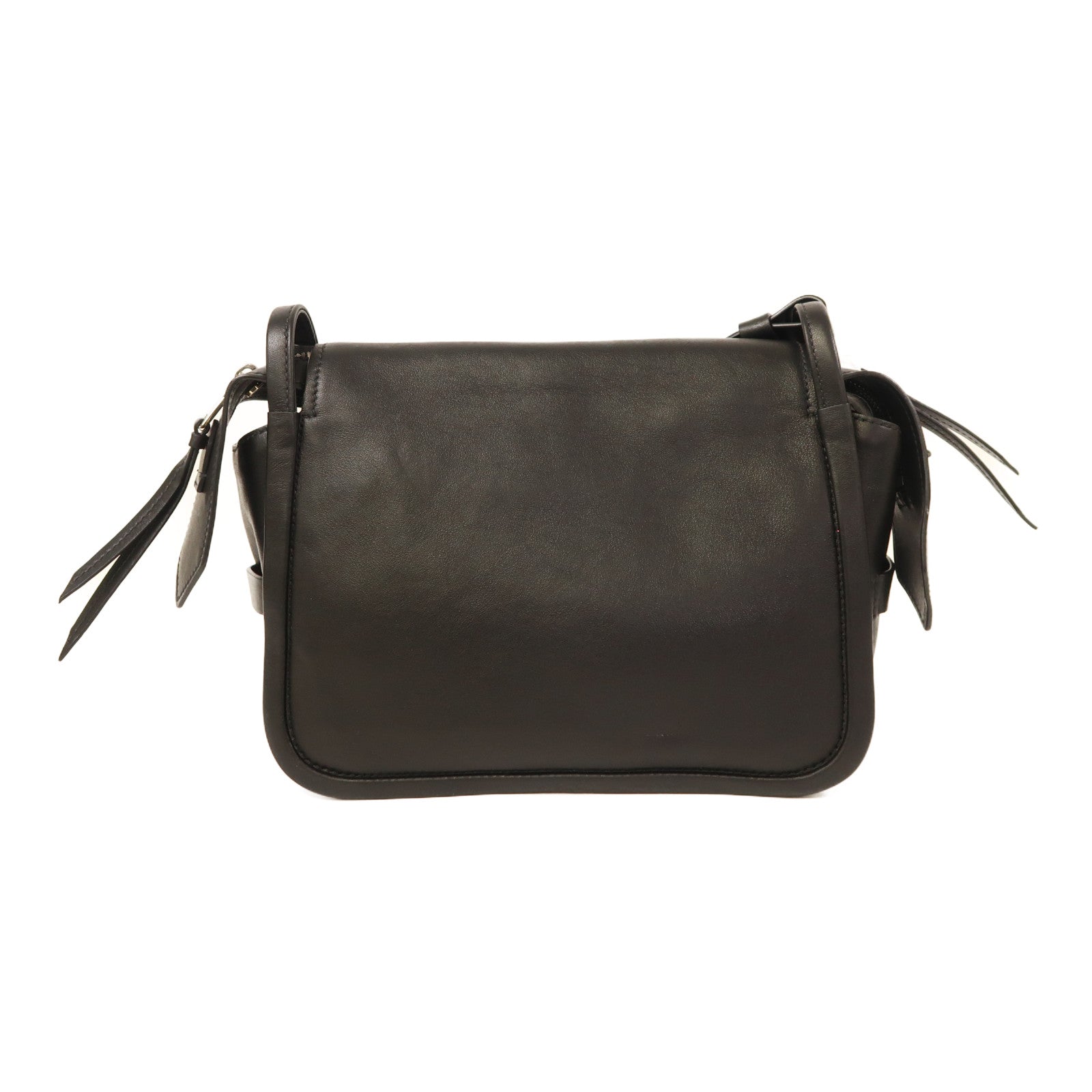 PRADA 羊皮皮革Etiquette Bag銀扣肩背袋黑色