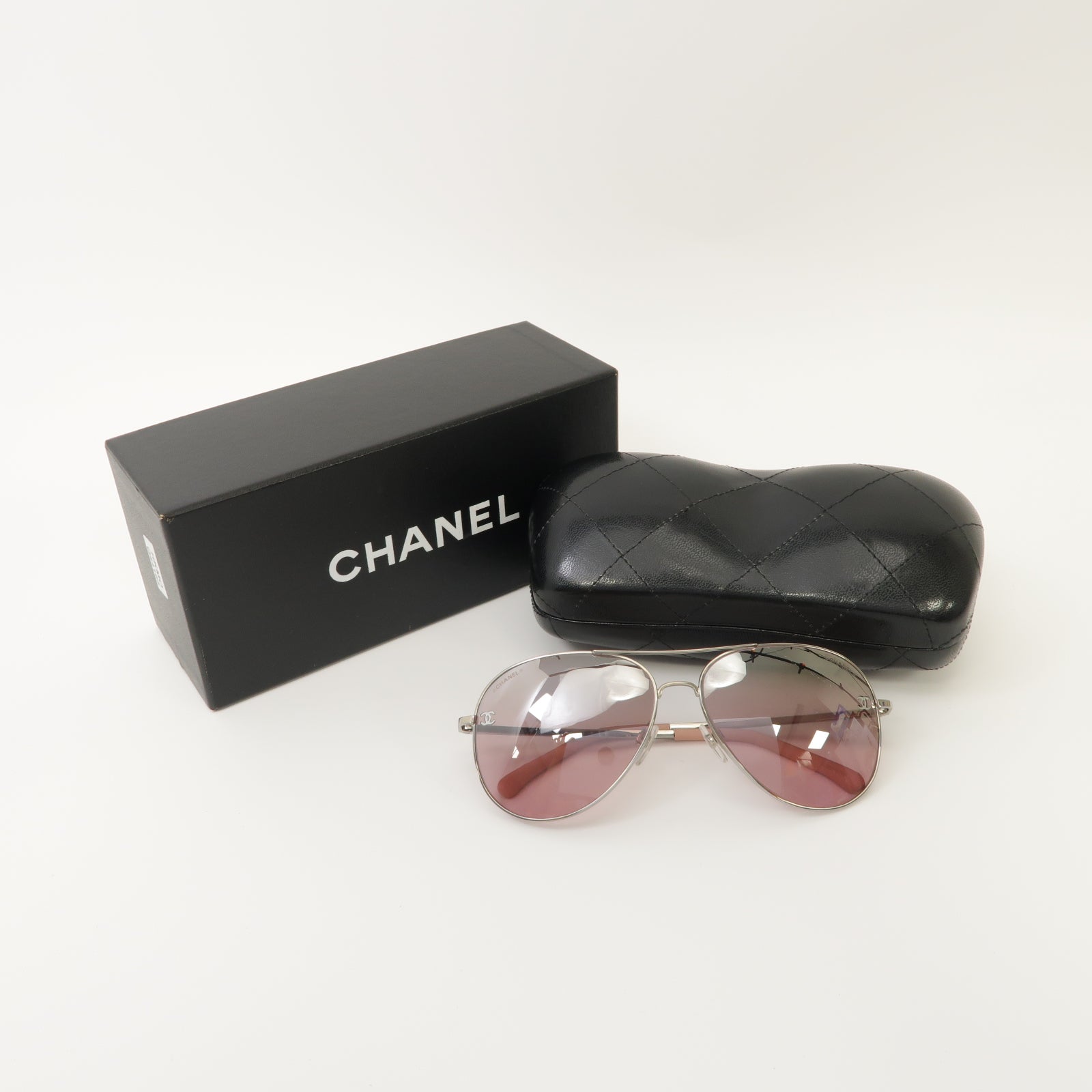 CHANEL PVC/金屬Sunglasses太陽眼鏡粉紅色/銀色