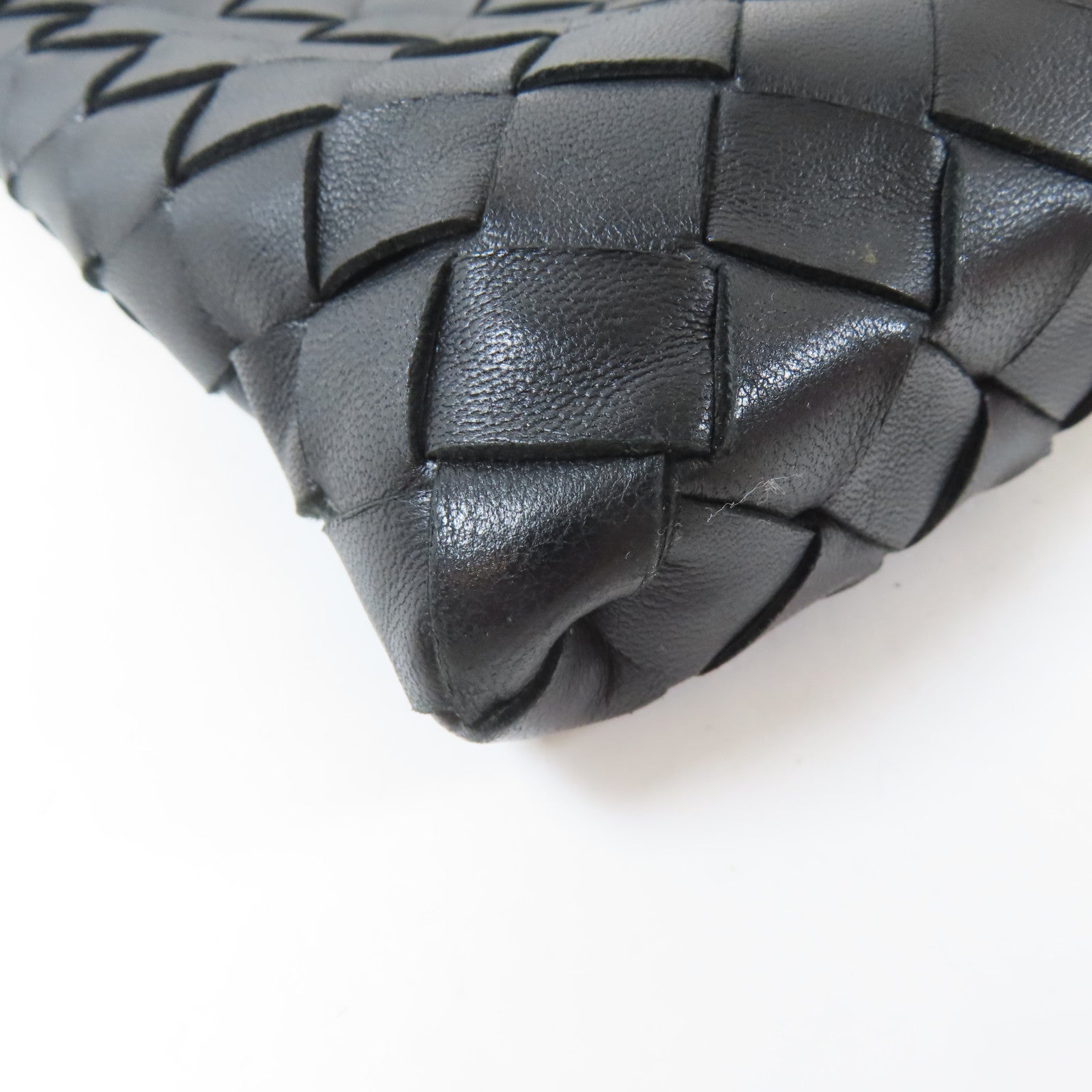 BOTTEGA VENETA 織紋皮革Clutch Bag銀扣手拿包黑色