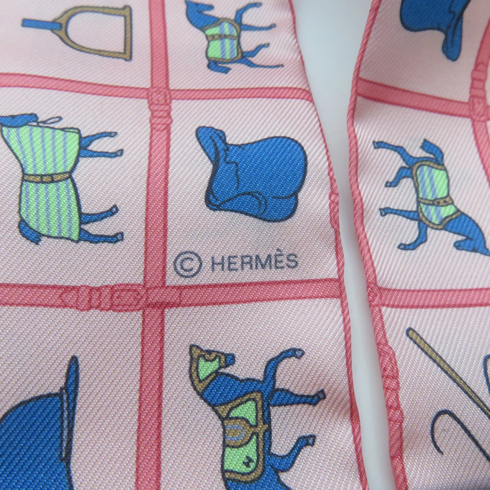HERMES 絲質Twilly絲巾粉紅色