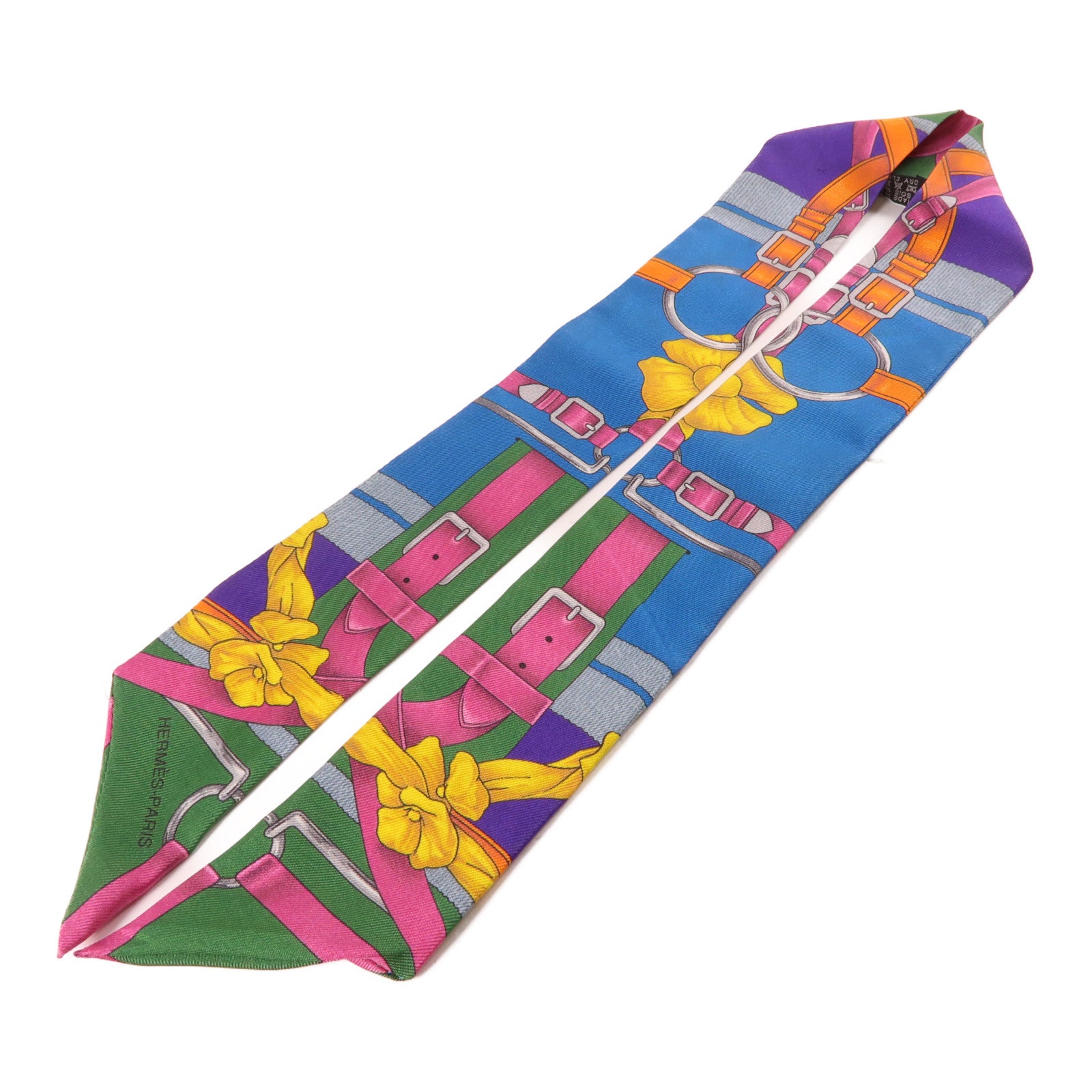 HERMES 絲質Twilly絲巾藍色/紫色