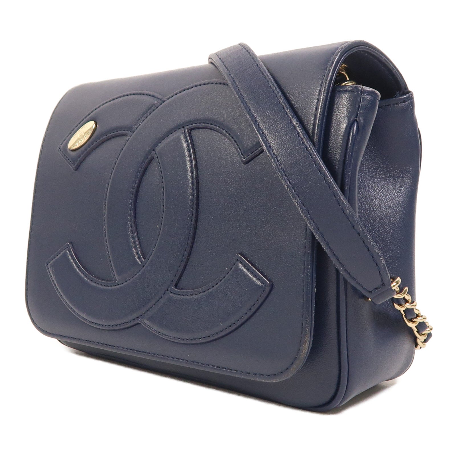 CHANEL 羊皮皮革CC Mania Flap Bag金扣鏈帶肩背袋