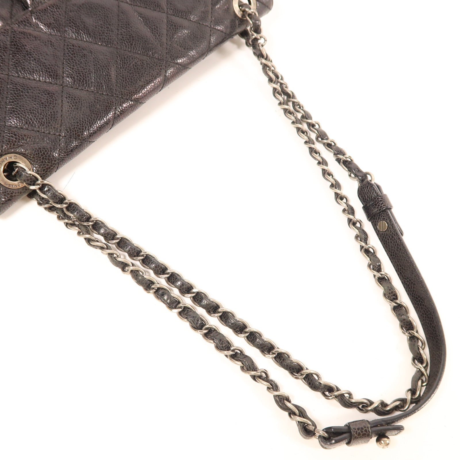CHANEL 牛皮皮革Chain Shoulder Bag銀扣鏈帶肩背袋