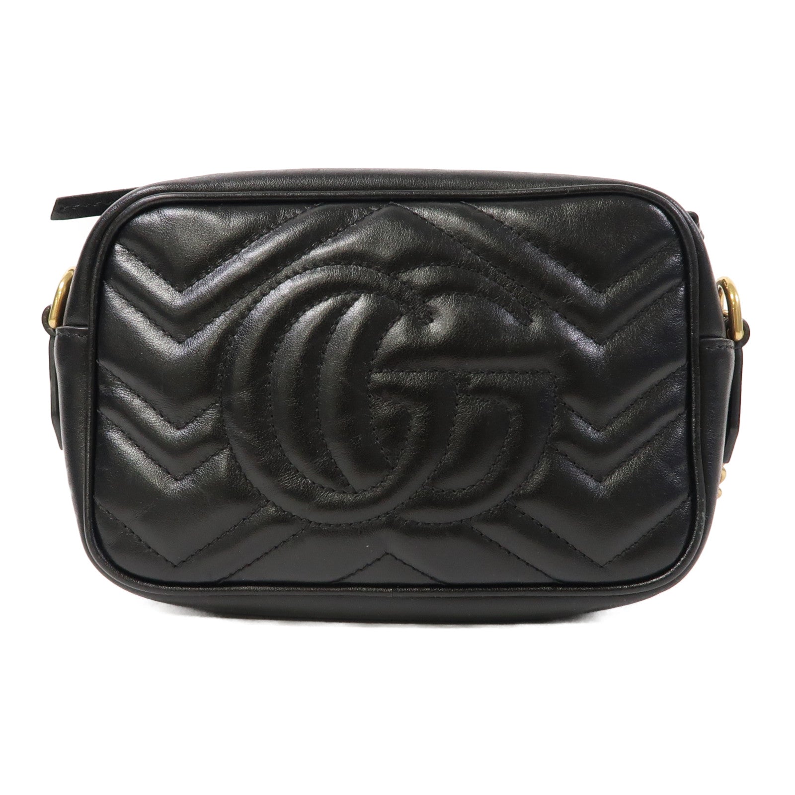 GUCCI 牛皮皮革GG Marmont金扣鏈帶肩背袋黑色