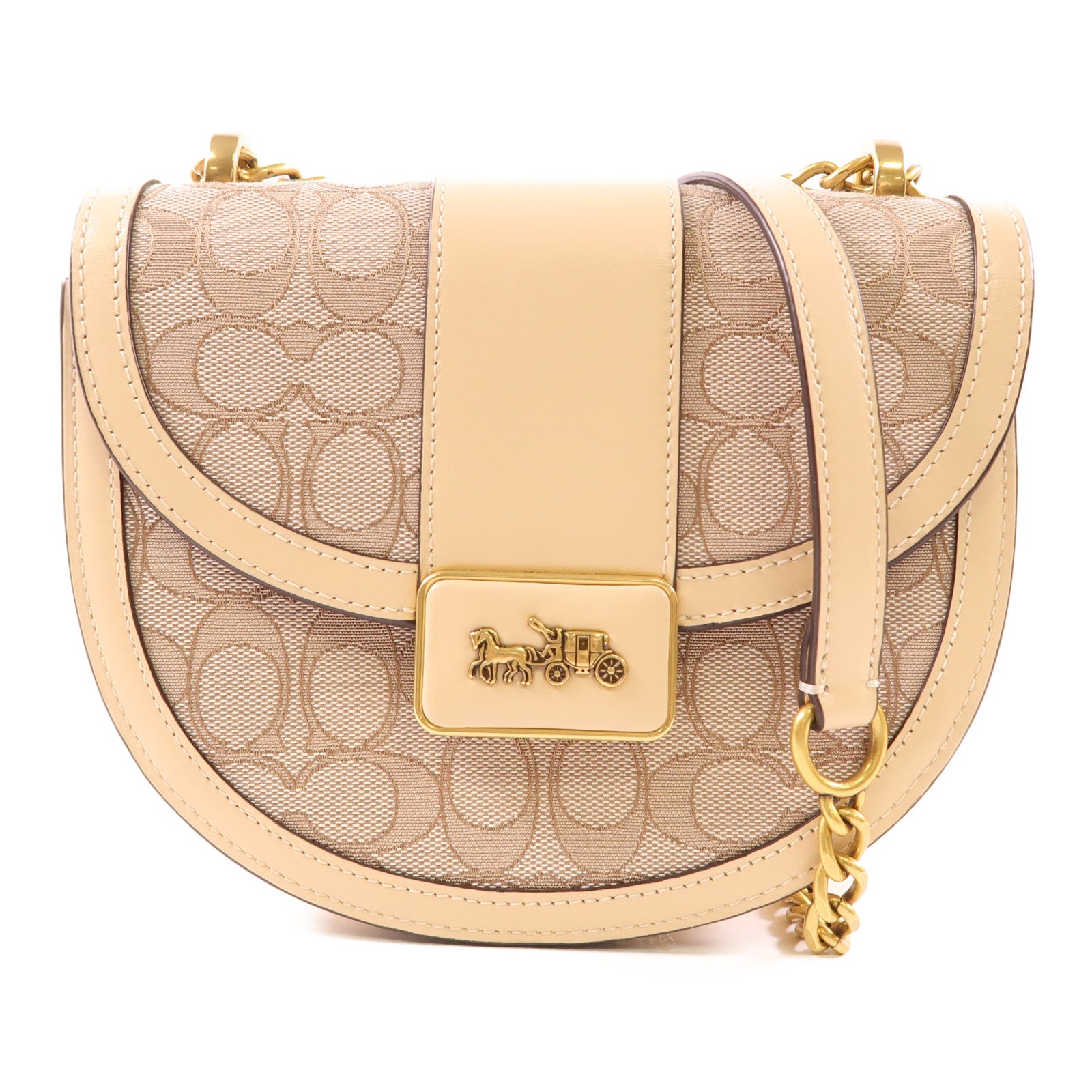 COACH 塗層帆布/皮革Chain Shoulder Bag金扣鏈帶肩背袋