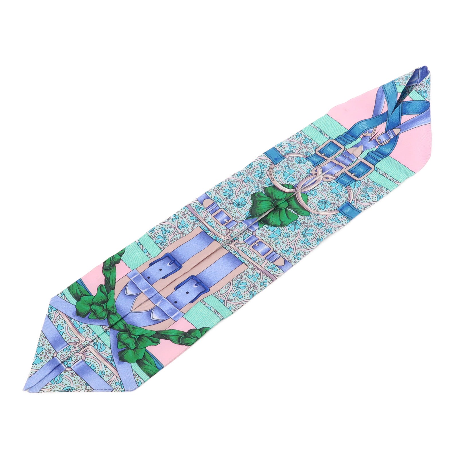 HERMES 【激減優惠】絲質Twilly絲巾藍色/粉紅色
