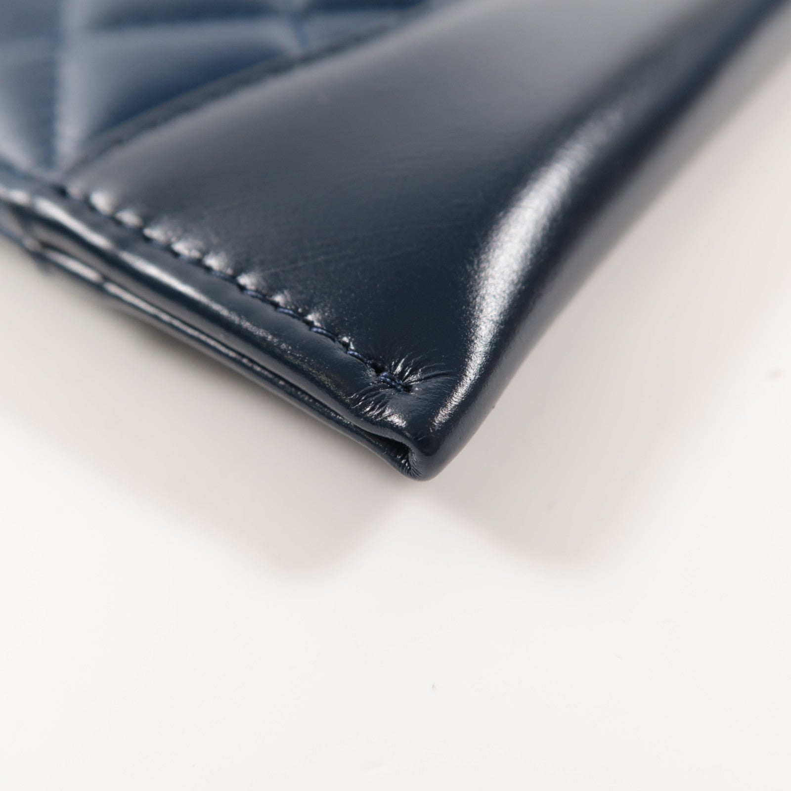 CHANEL 菱格牛皮皮革Pouch Wallet金扣長錢包黑色/藍色